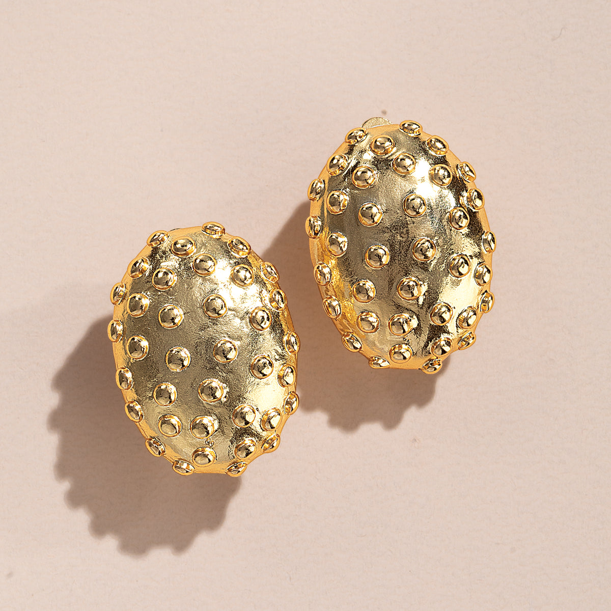 Gilded Textures Dotted Oval Clip-On Earrings