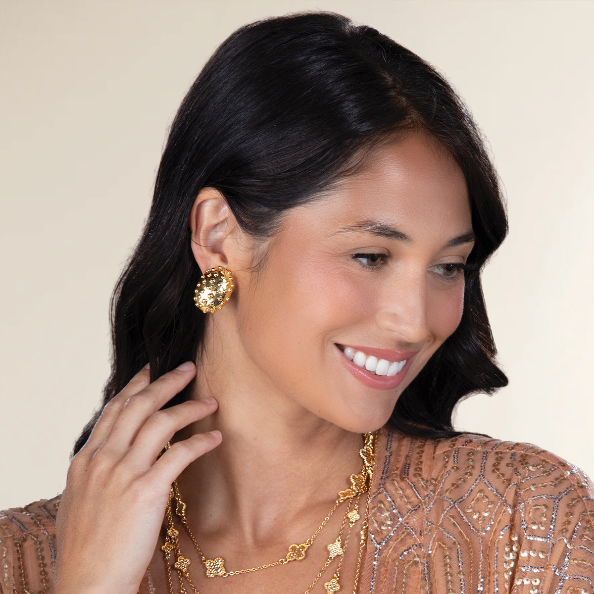 Gilded Textures Dotted Oval Clip-On Earrings