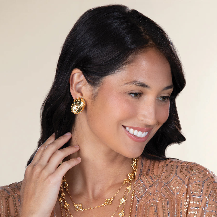 Gilded Textures Dotted Oval Clip-On Earrings