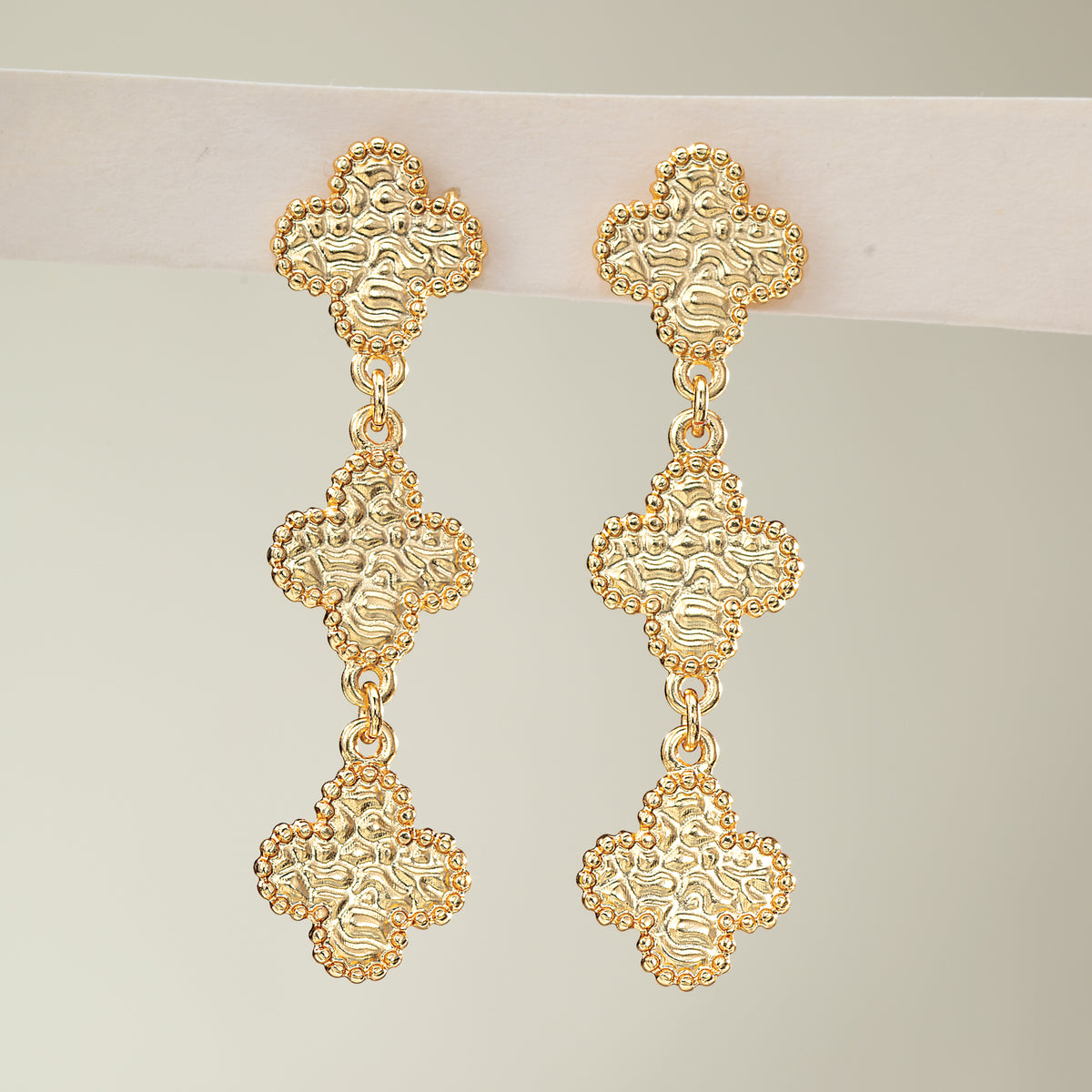 Gilded Textures Triple Clover Earrings