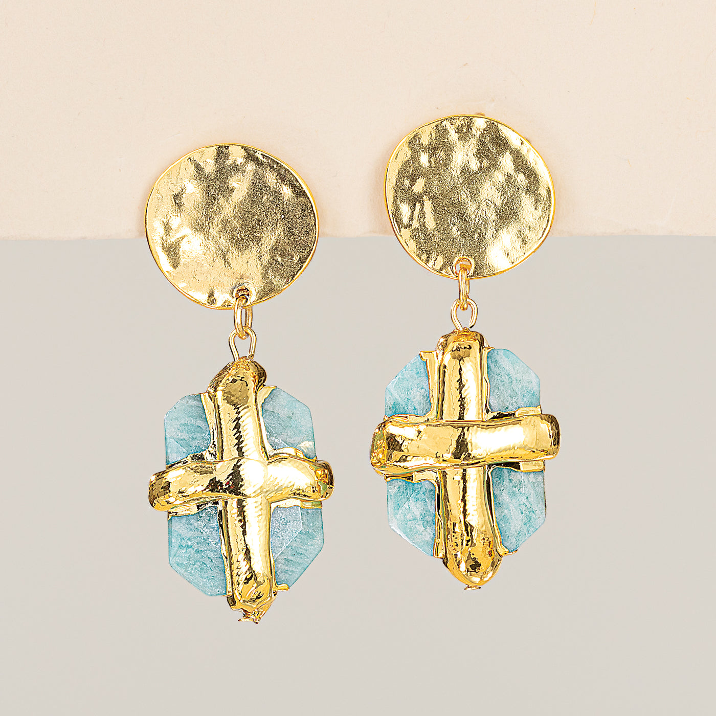 Amazonite Cross Clip-On Earrings (Preorder)
