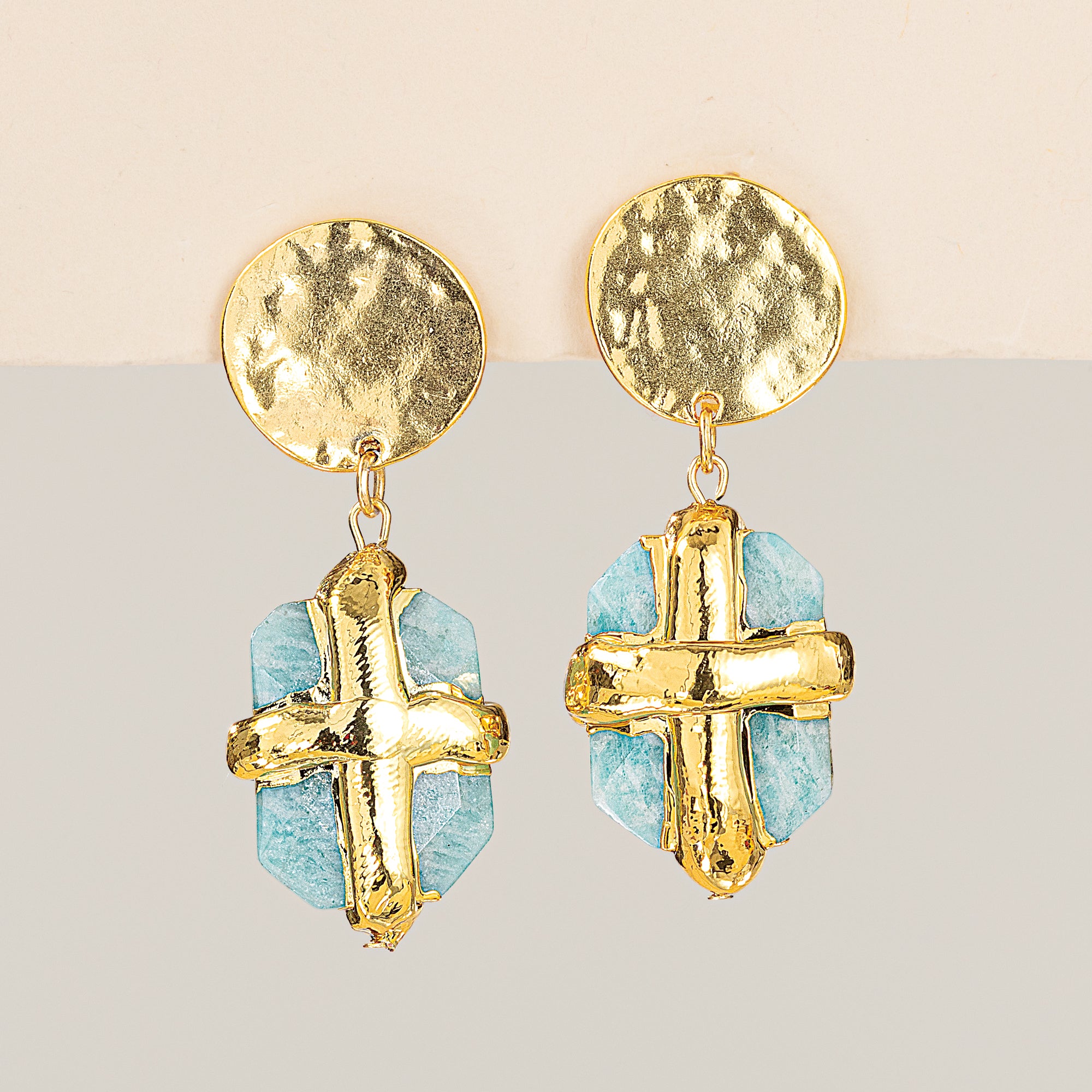 Amazonite Cross Clip-On Earrings (Preorder)