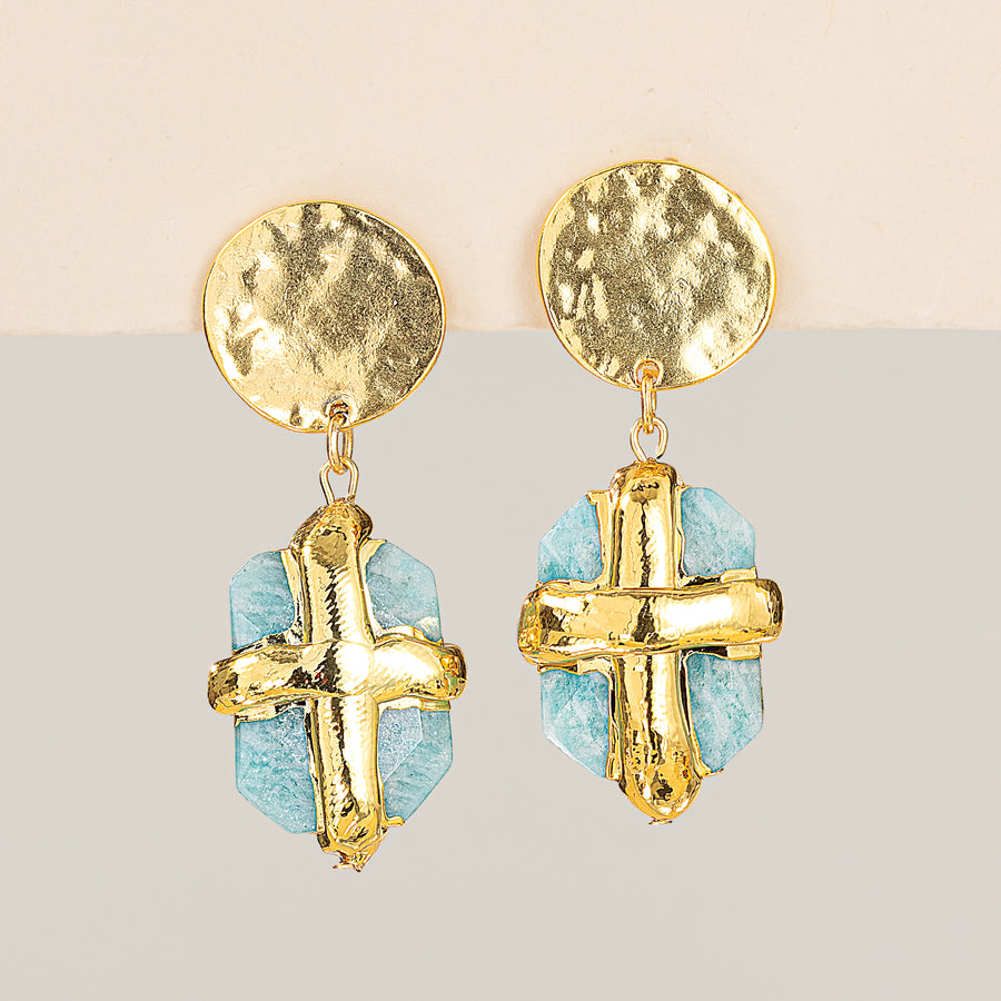 Amazonite Cross Clip-On Earrings (Preorder)