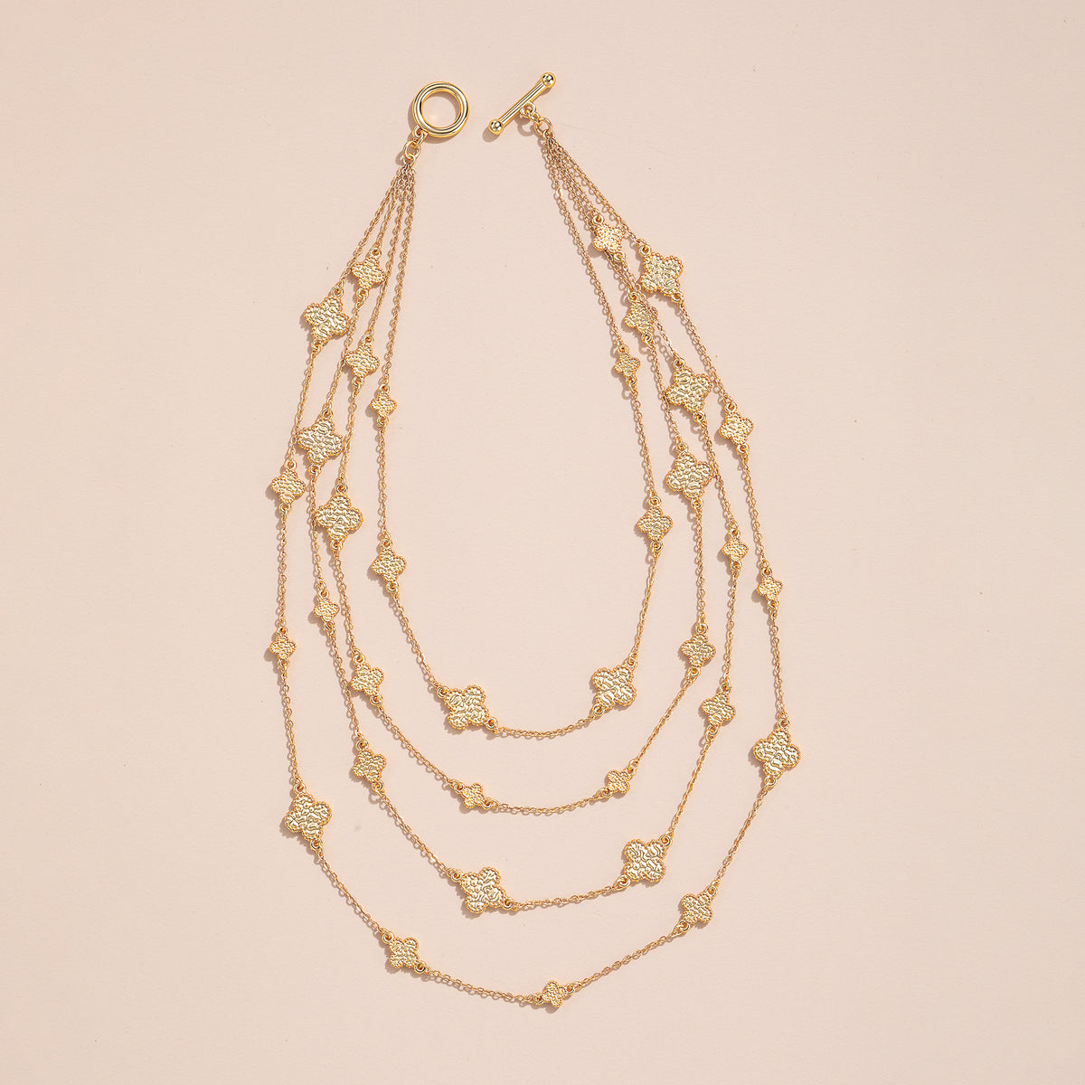Gilded Textures Layered Clover Necklace