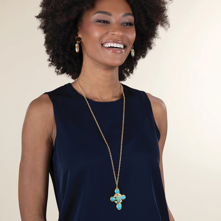 Turquoise & Amazonite Cross Necklace and Earrings Set (Preorder)