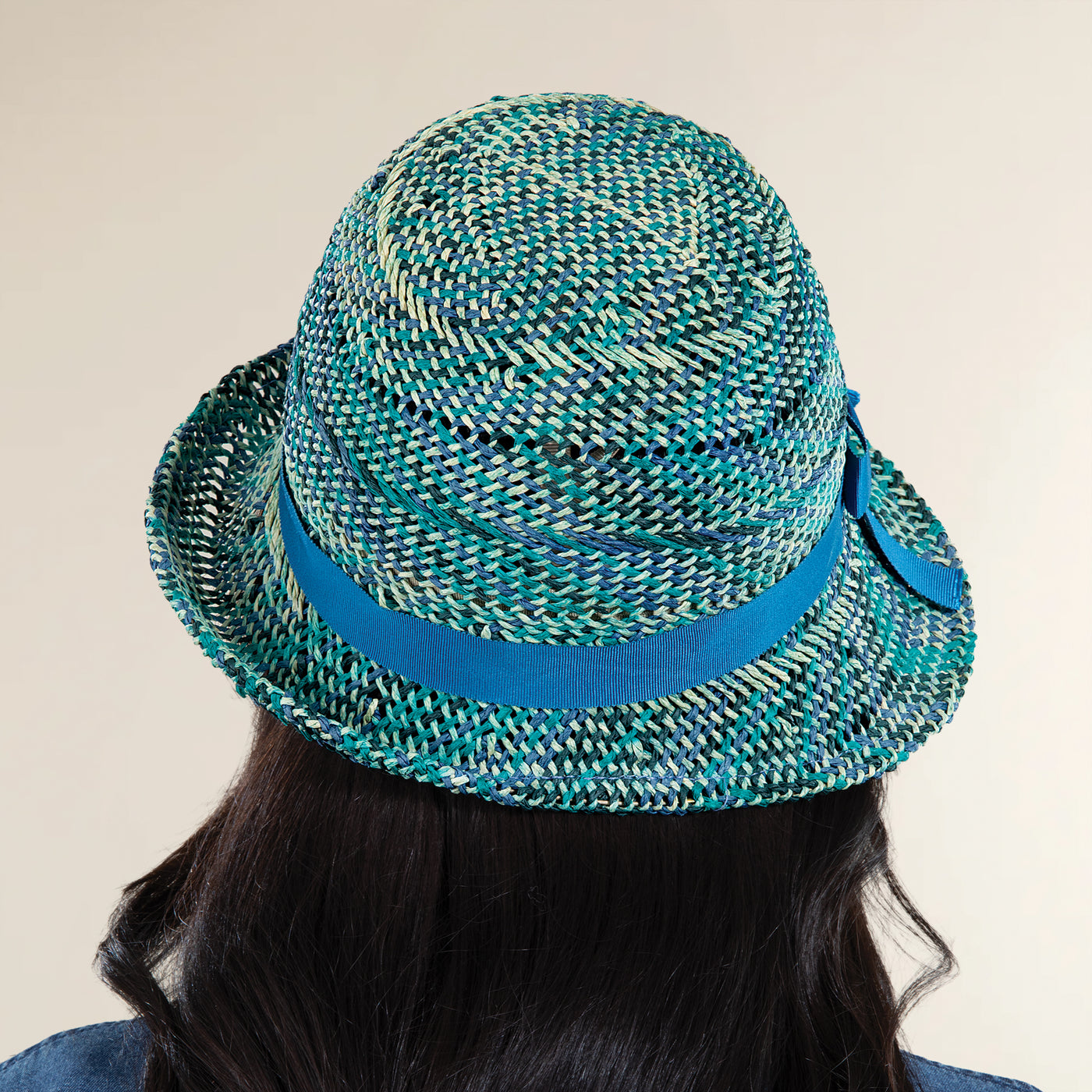 Barbara Turquoise & Tan Woven Cloche