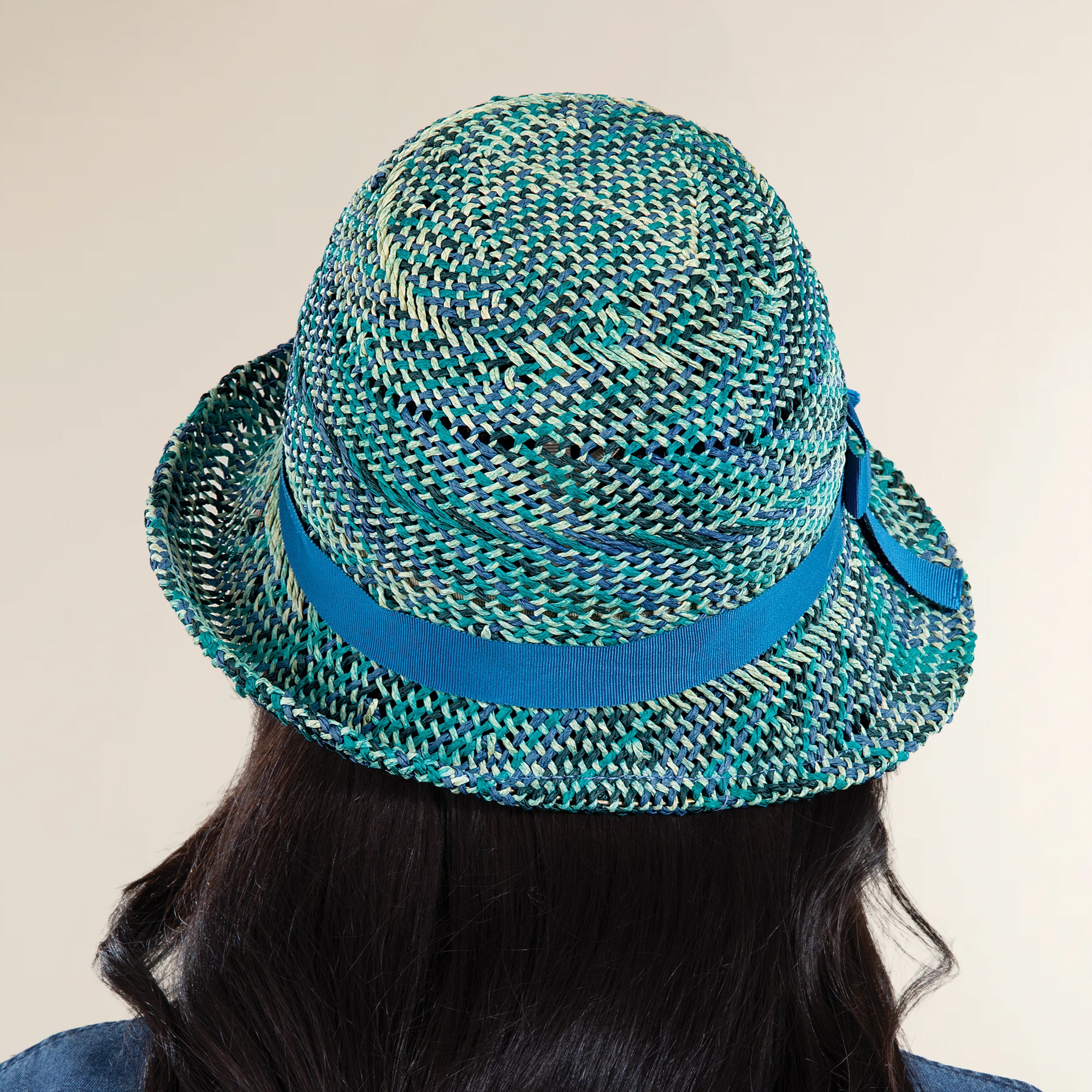 Barbara Turquoise & Tan Woven Cloche