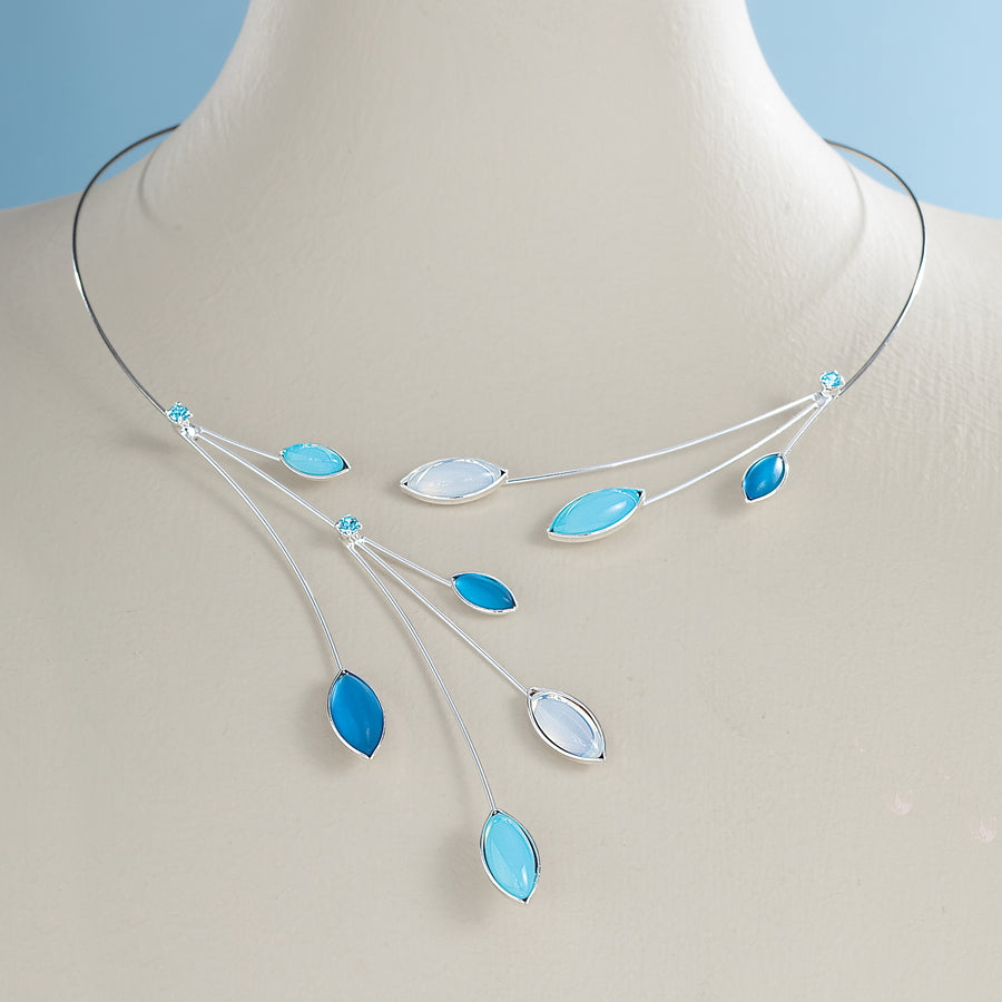 Czech Glass Leaves Blue Opalescence Necklace