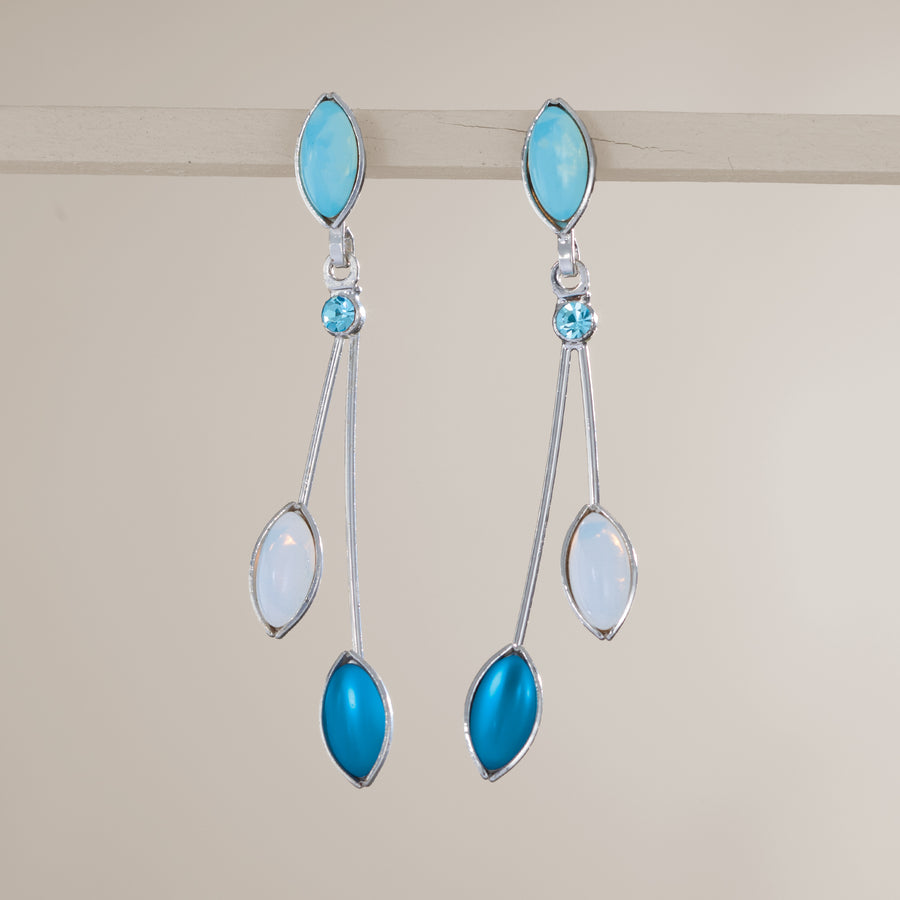 Czech Glass Leaves Blue Opalescence Earrings