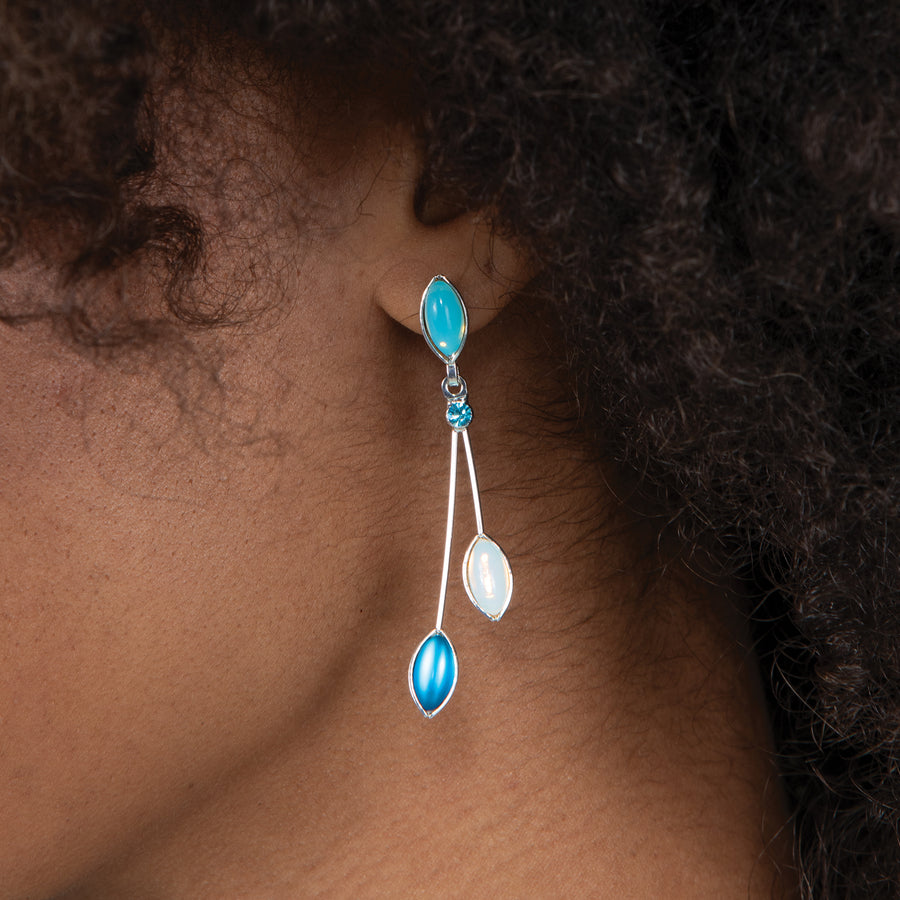Czech Glass Leaves Blue Opalescence Earrings