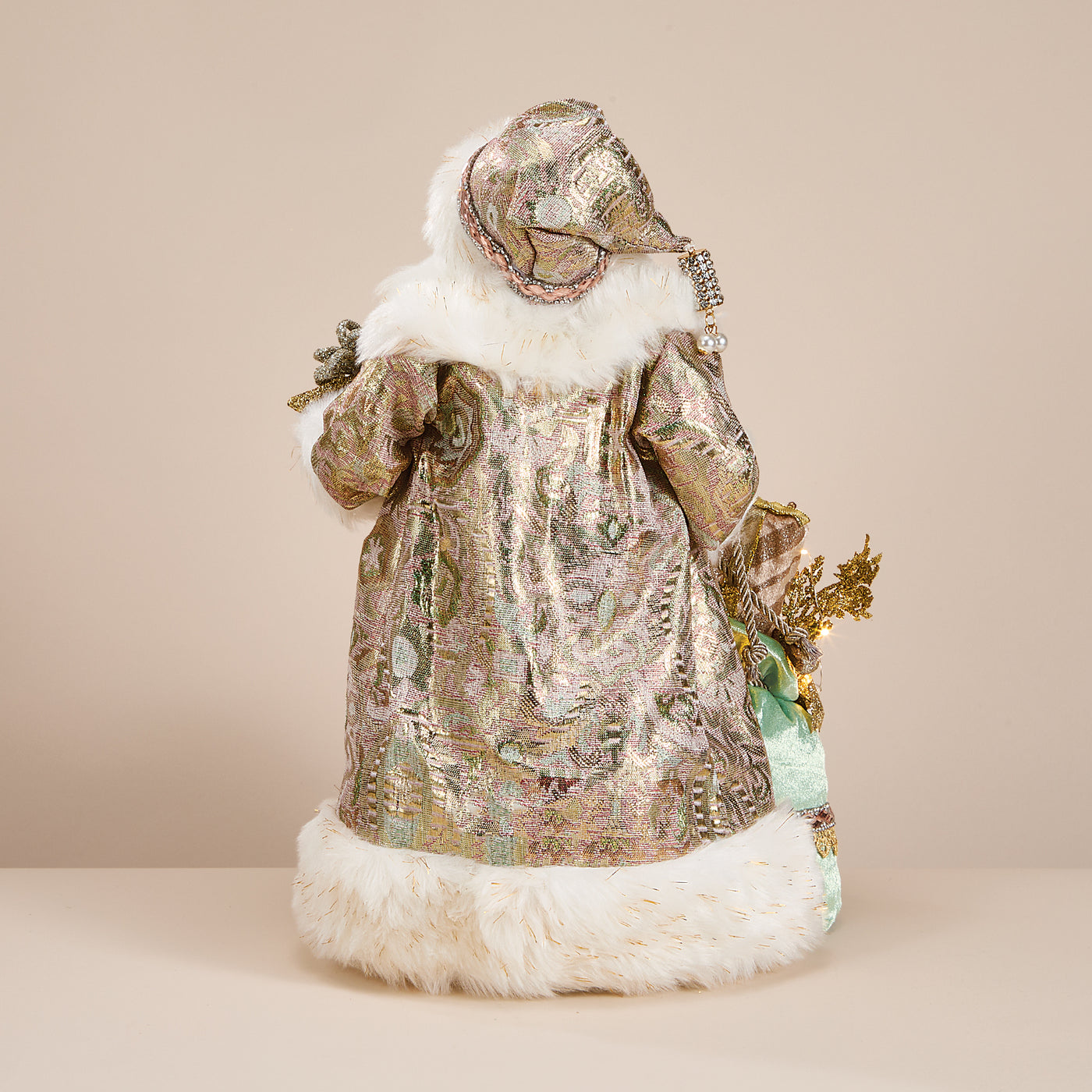 Golden Santa with Glowing Gift Sculpture