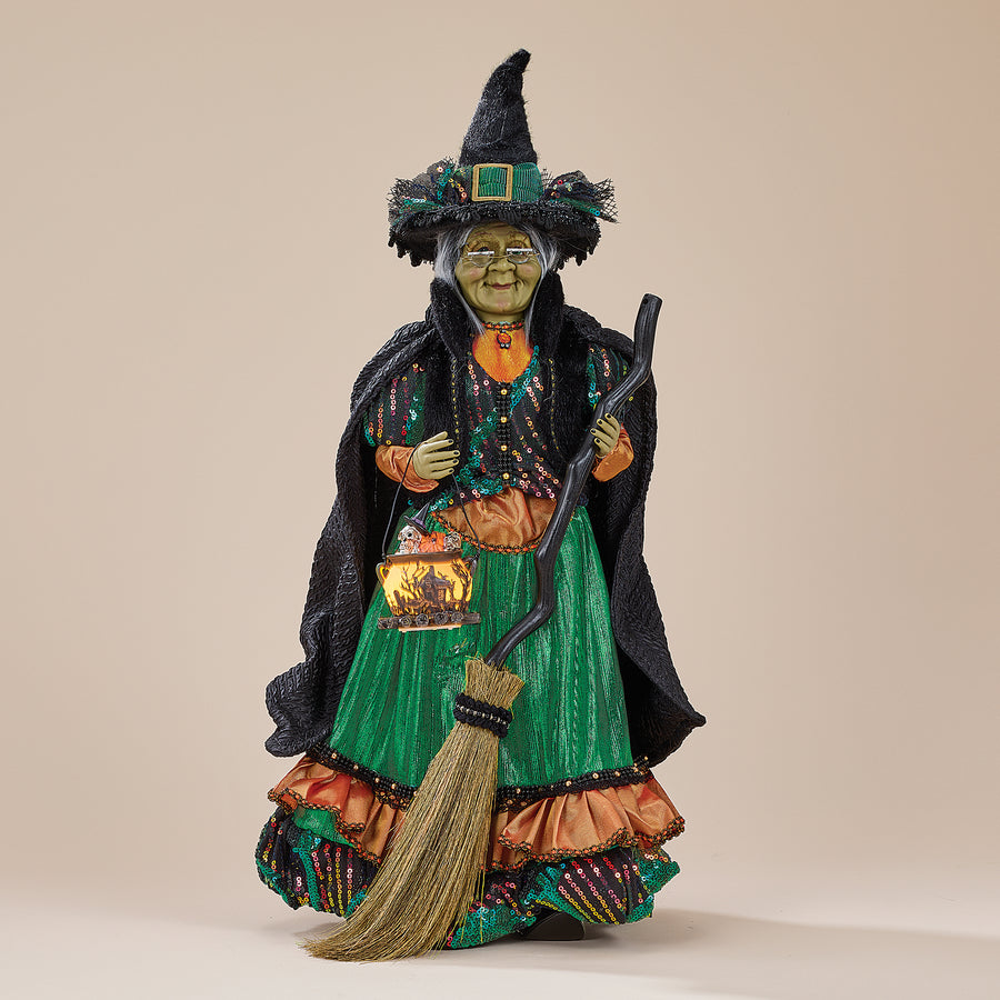 Lighted Cauldron Witch Sculpture