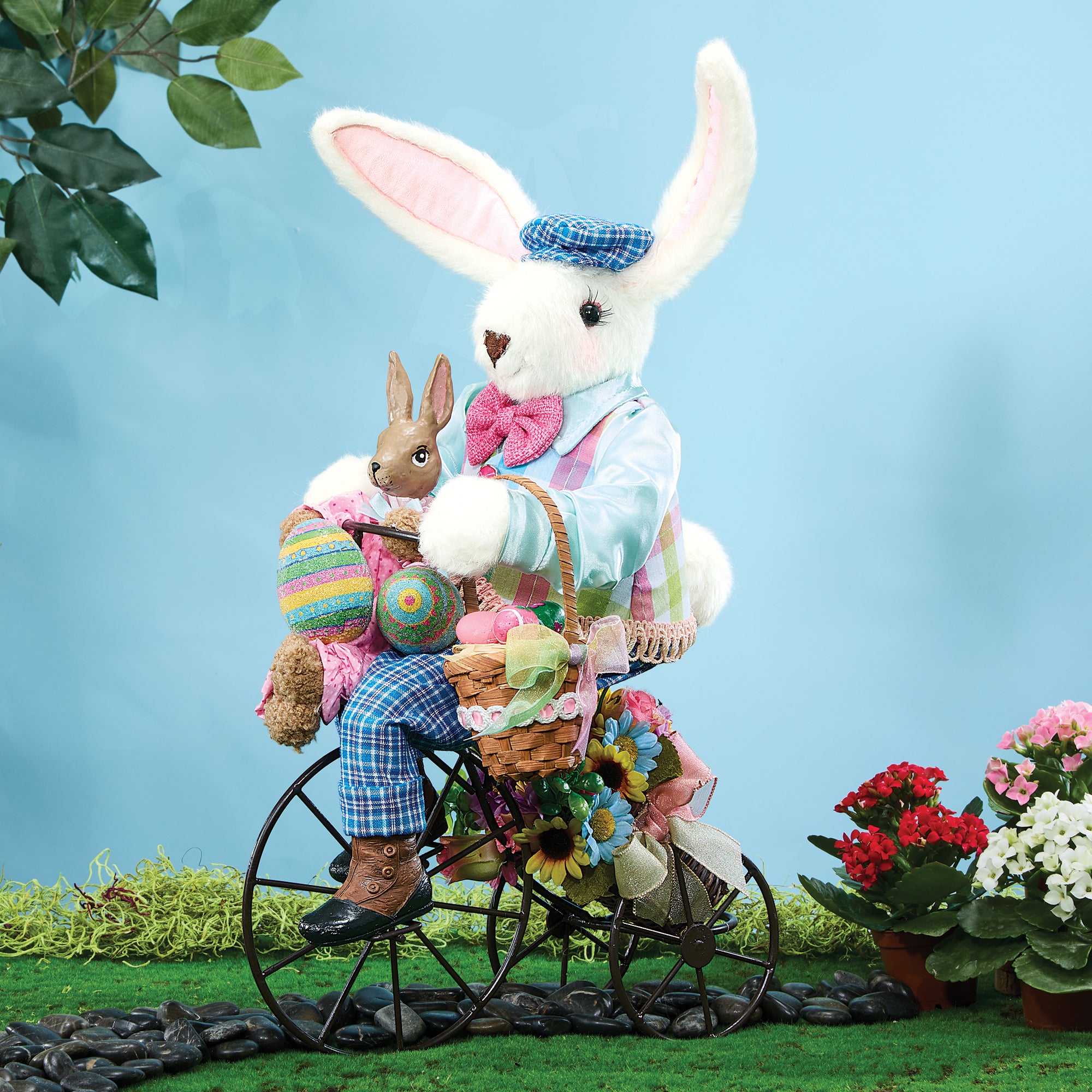 Vintage-Style Burt Bunny on a Bike Sculpture