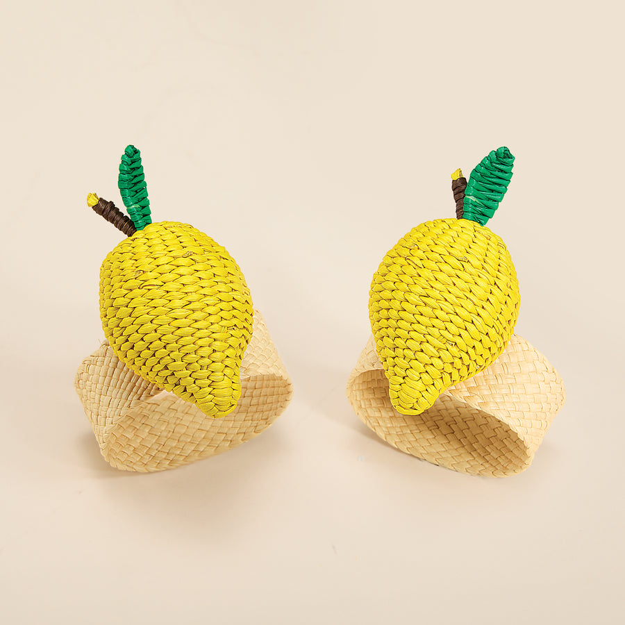 Hand-Woven Lemon Napkin Rings Set of 2
