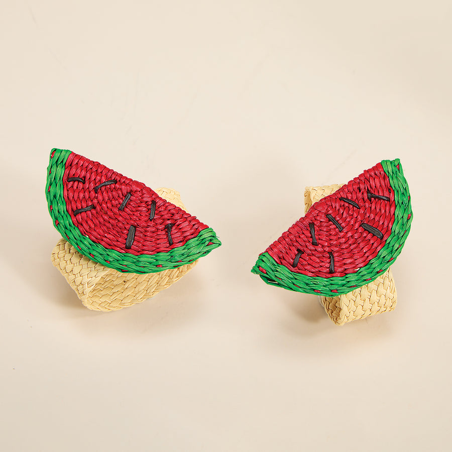 Hand-Woven Watermelon Napkin Rings Set of 2