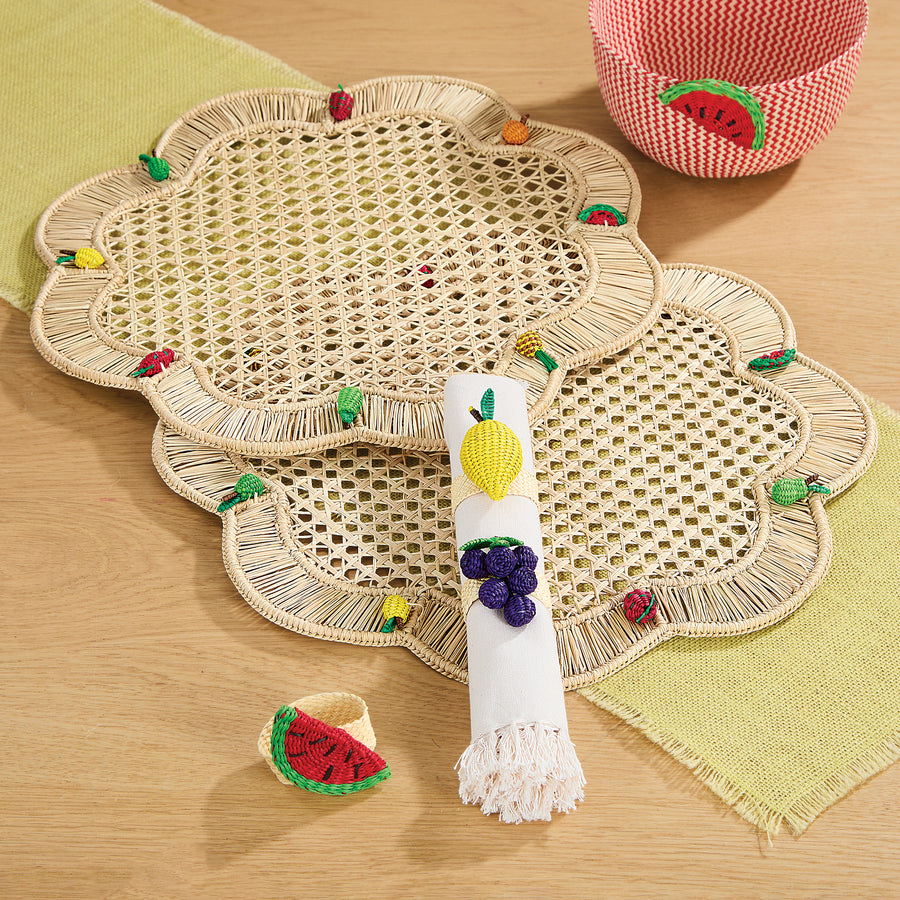 Hand-Woven Fun Fruits Scalloped Placemat