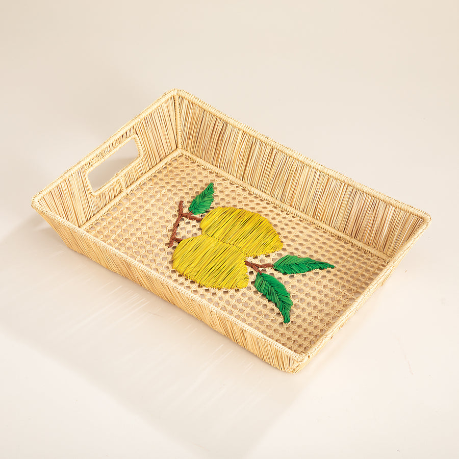 Woven Palm Lemon Design Tray