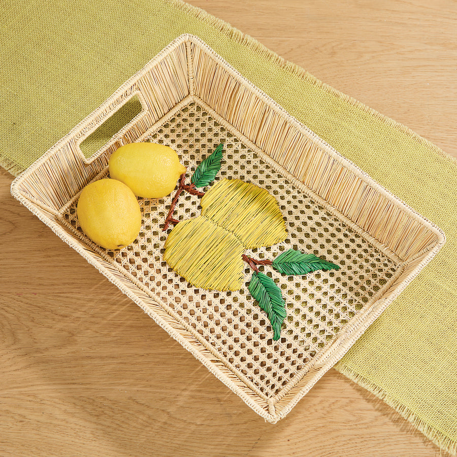 Woven Palm Lemon Design Tray