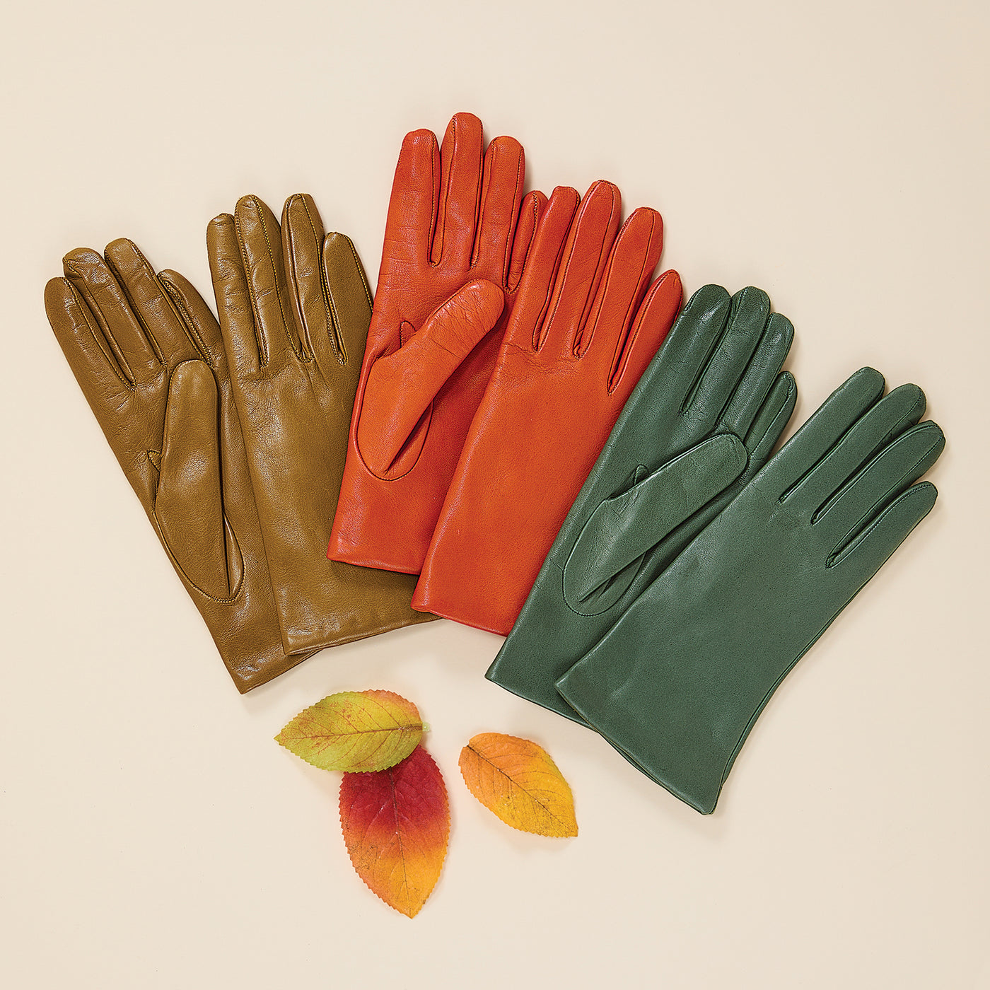 Cashmere Lined Saffron Leather Gloves