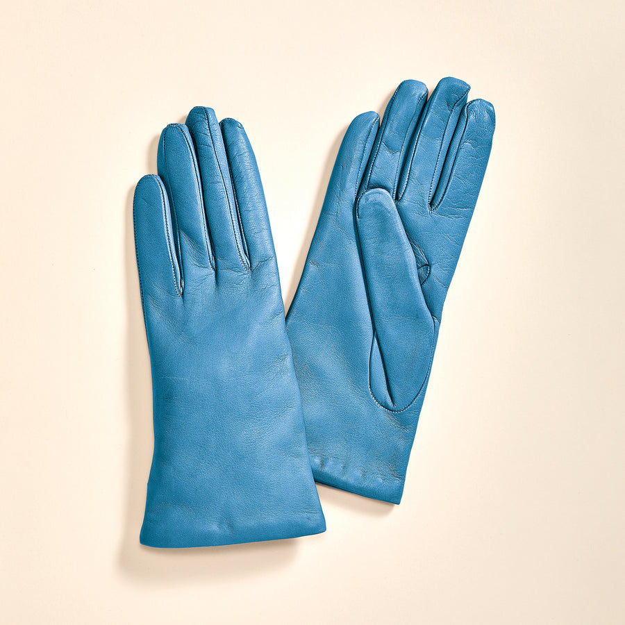 Cashmere Lined Aqua Leather Gloves