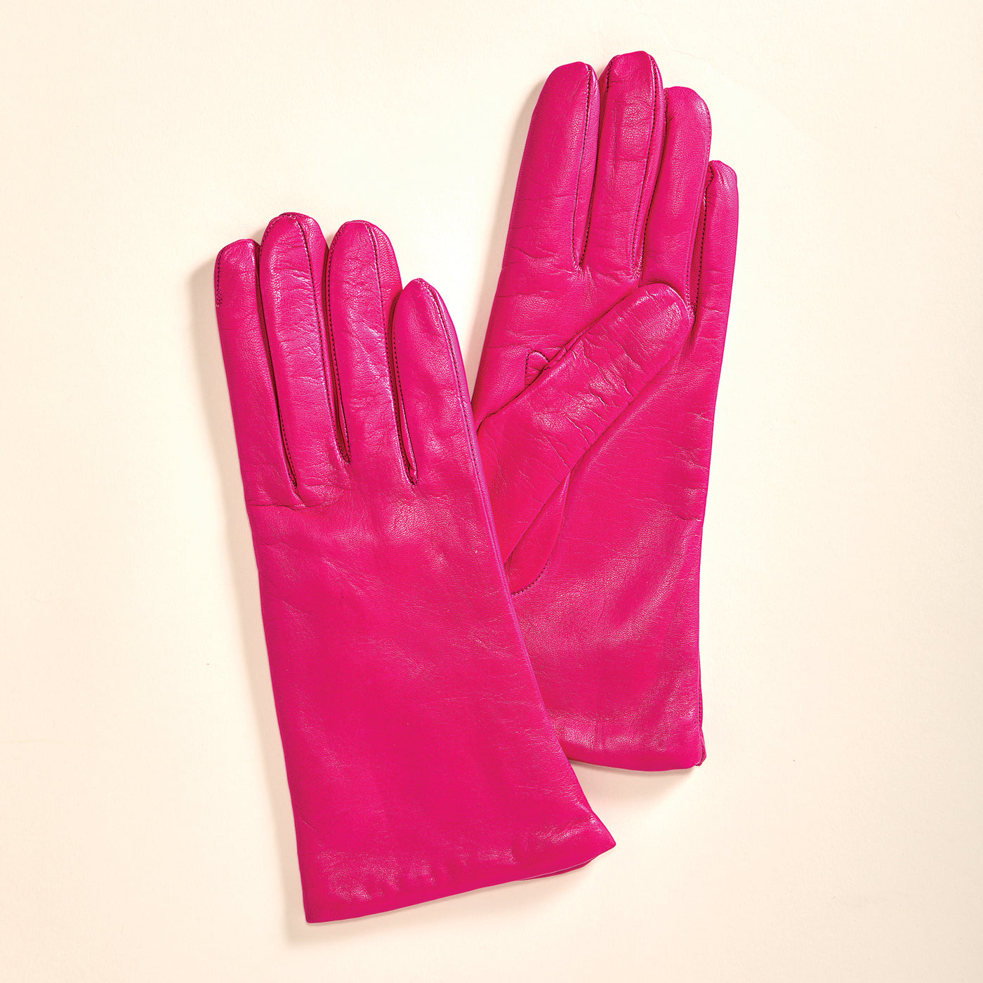 Cashmere Lined Fuchsia Leather Gloves