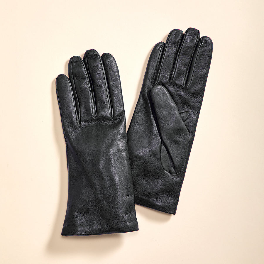 Cashmere Lined Black Leather Gloves