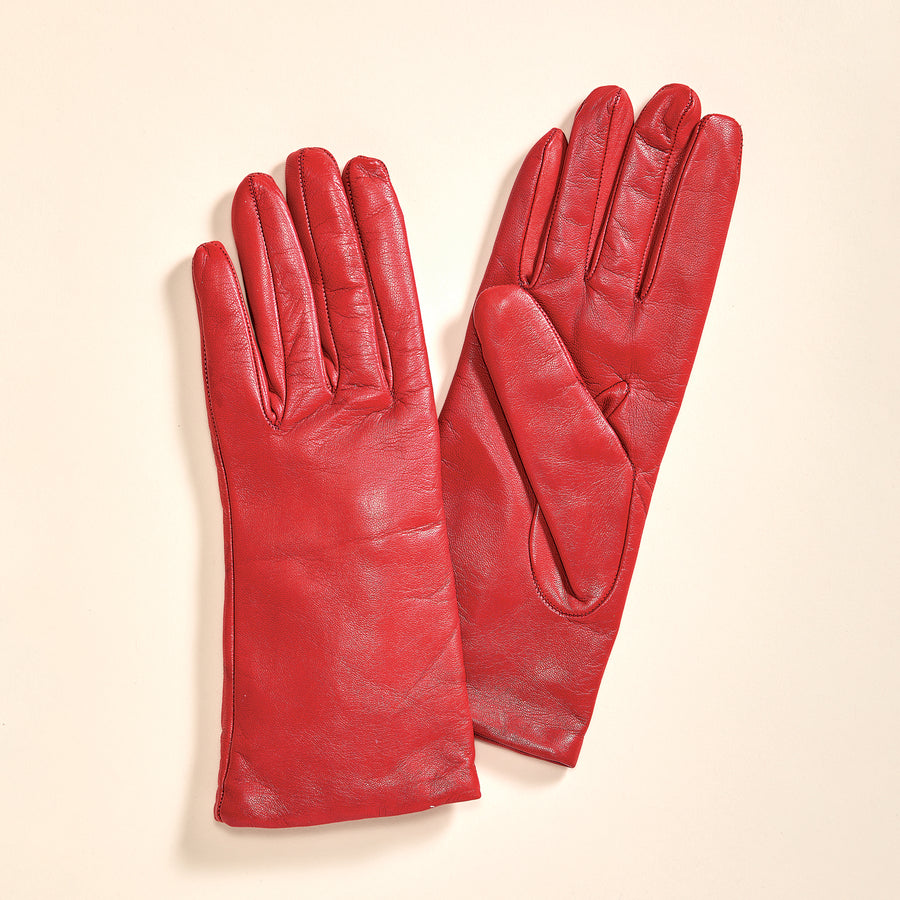Cashmere Lined Red Leather Gloves
