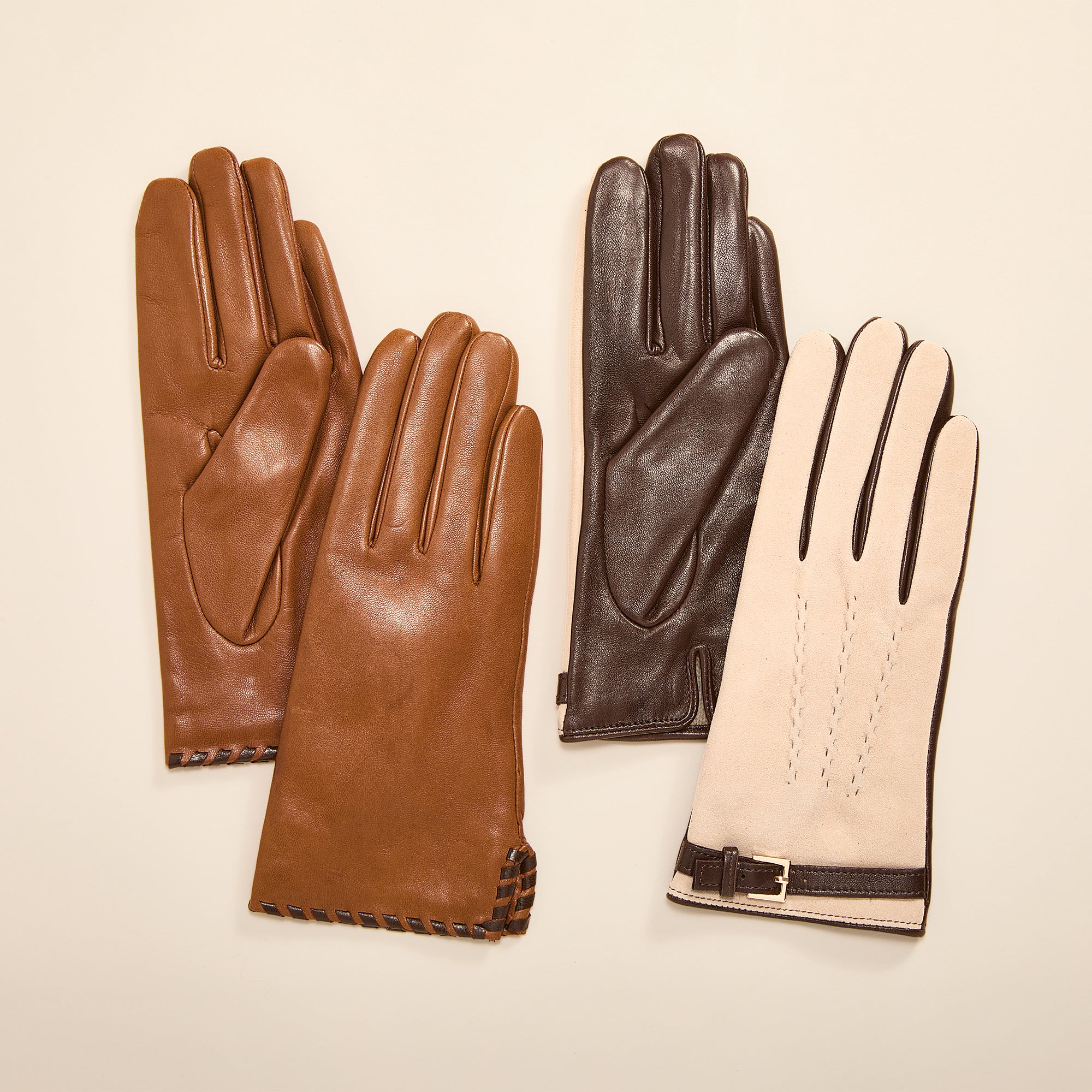 Cashmere Lined Two-Toned Brown Italian Leather Gloves