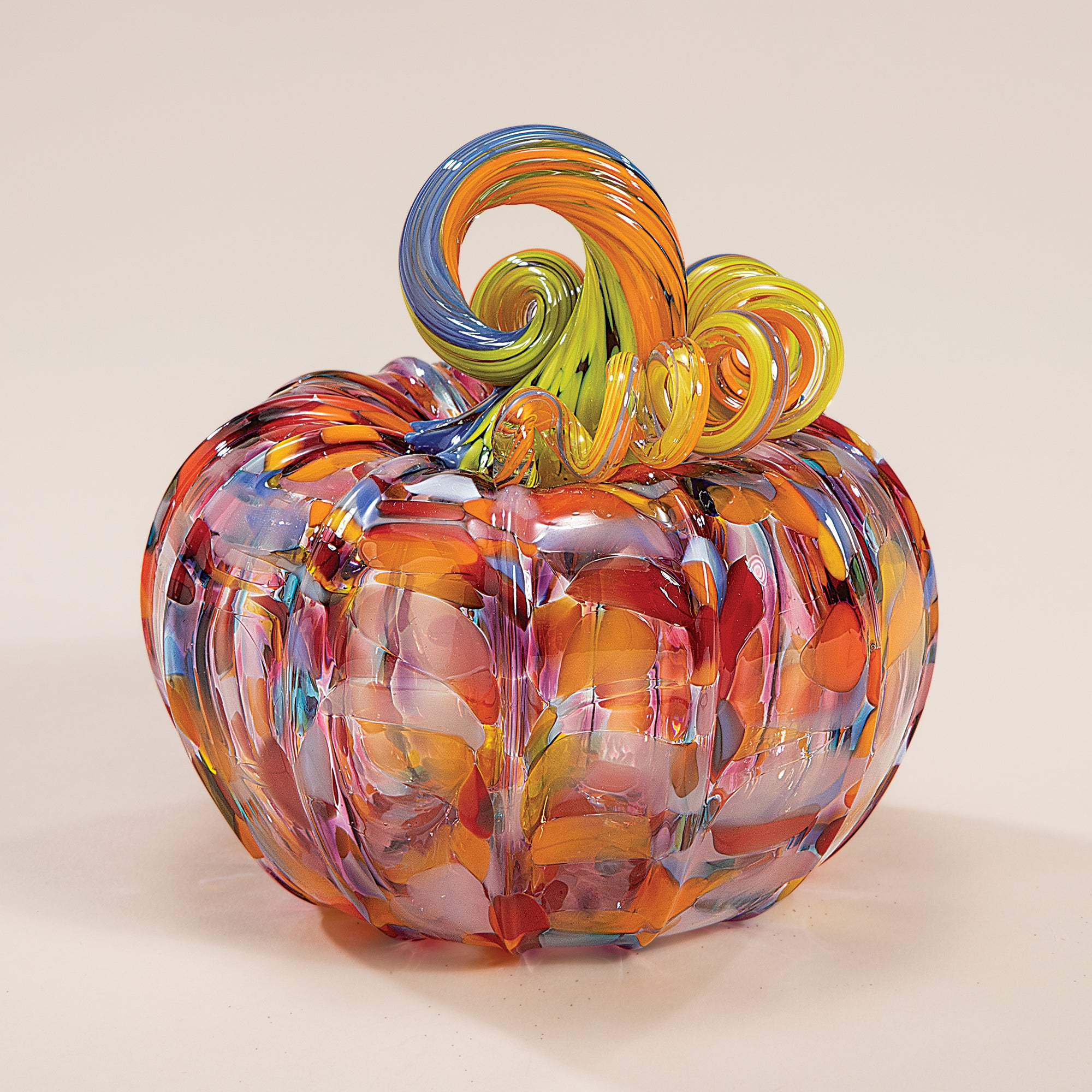 Hand-Blown Glass Watercolor Rainbow Pumpkin