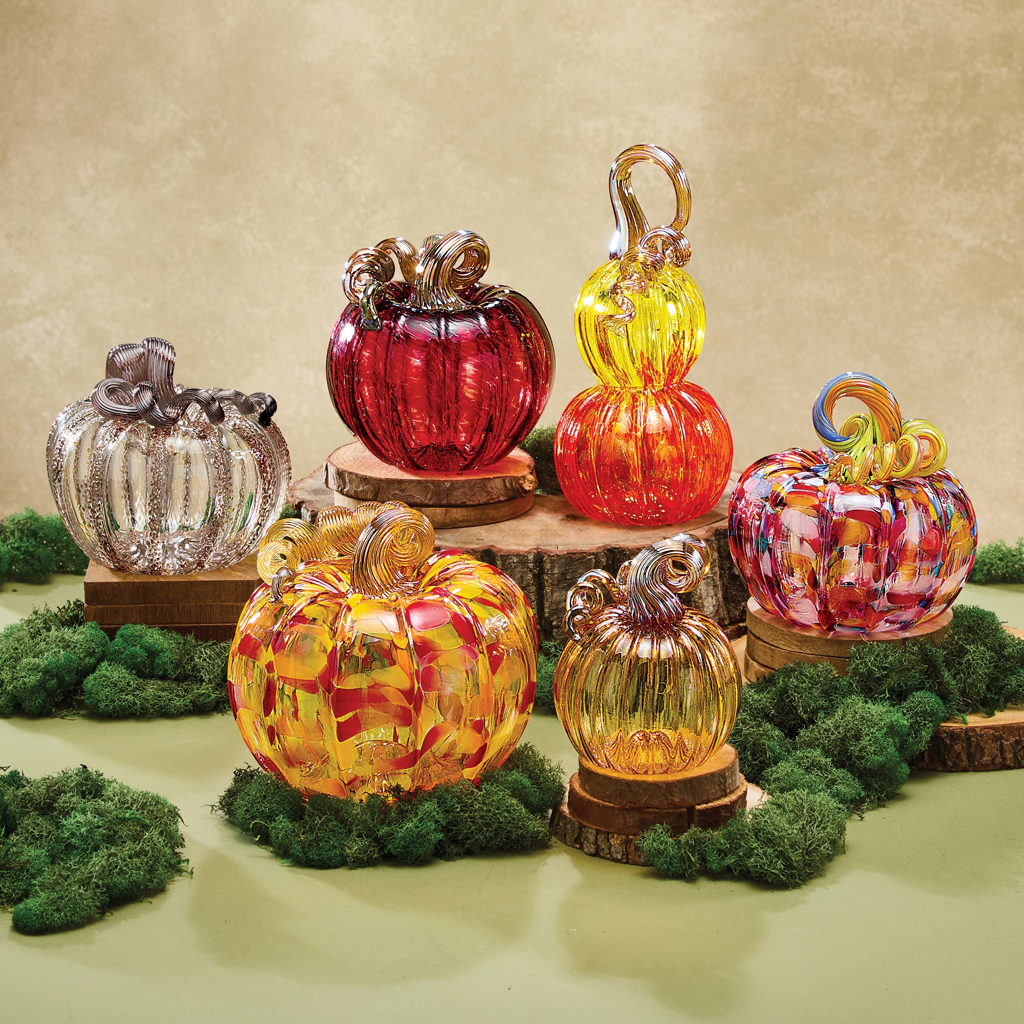 Hand-Blown Glass Watercolor Rainbow Pumpkin