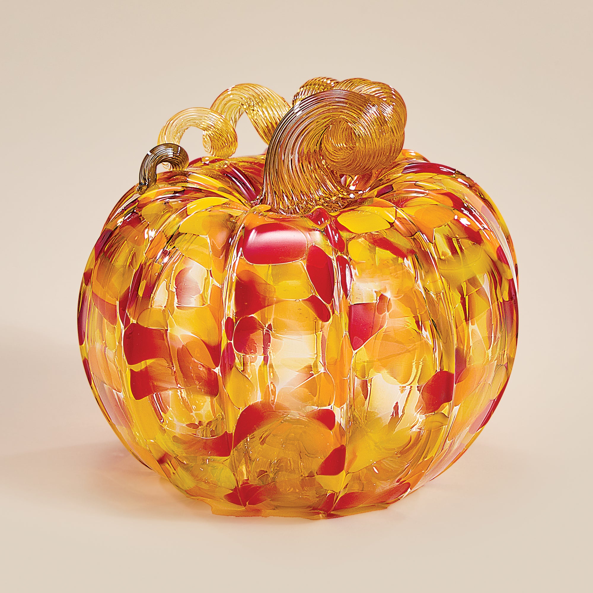 Hand-Blown Glass Falling Leaves Pumpkin