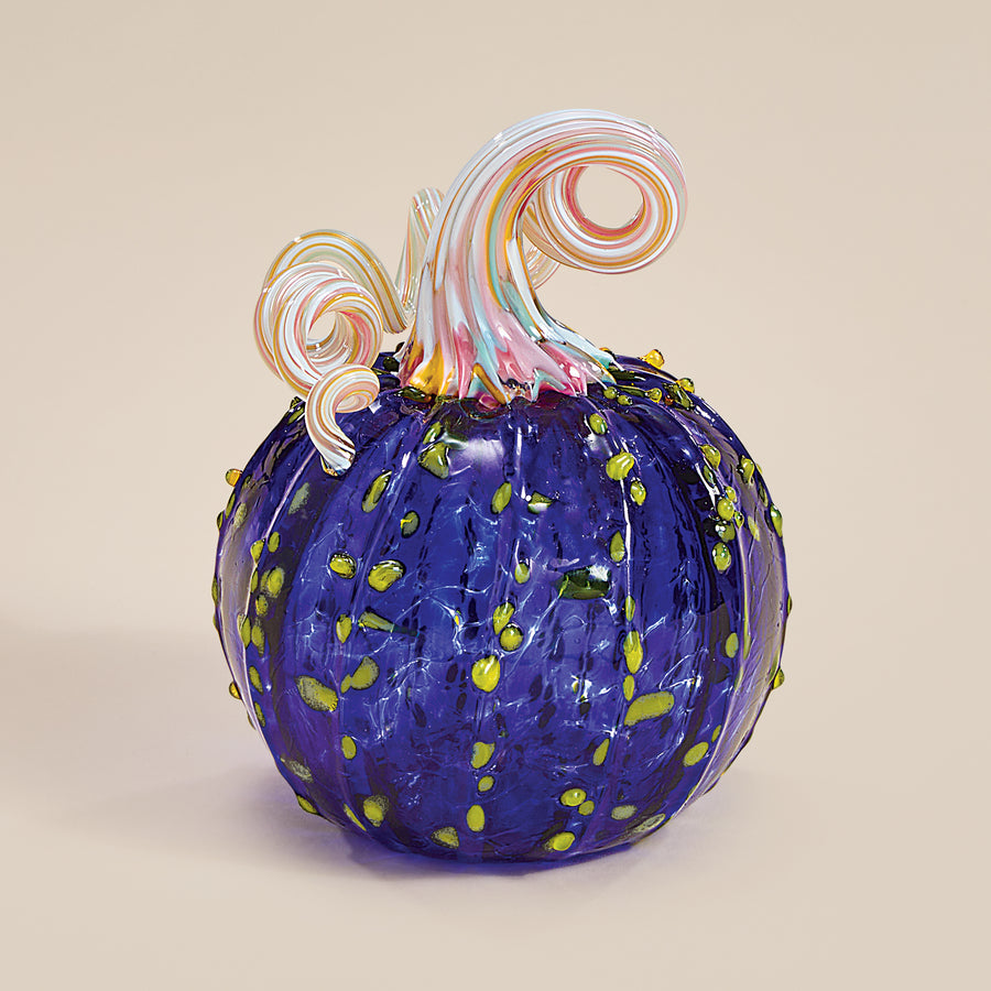 Hand-Blown Glass Blue Textured Pumpkin