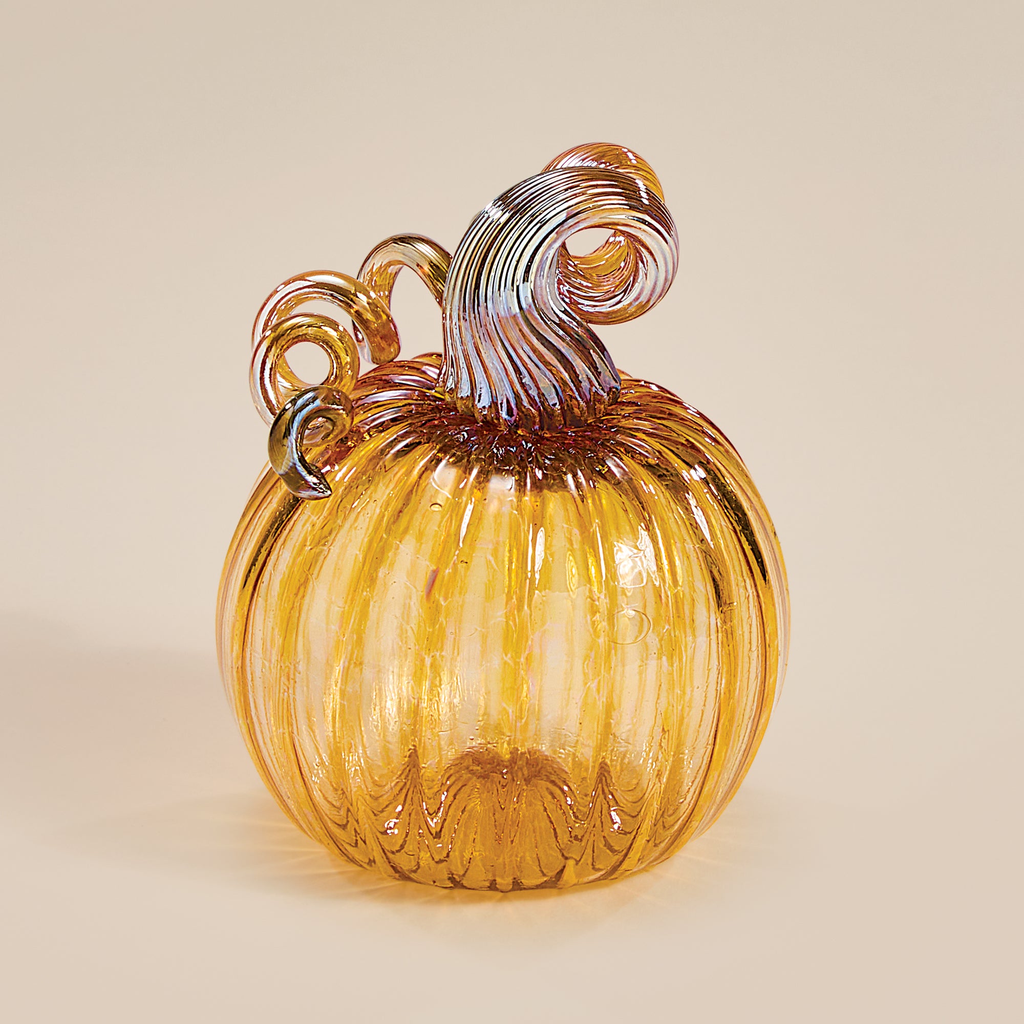 Hand-Blown Glass Bright Citrine Pumpkin