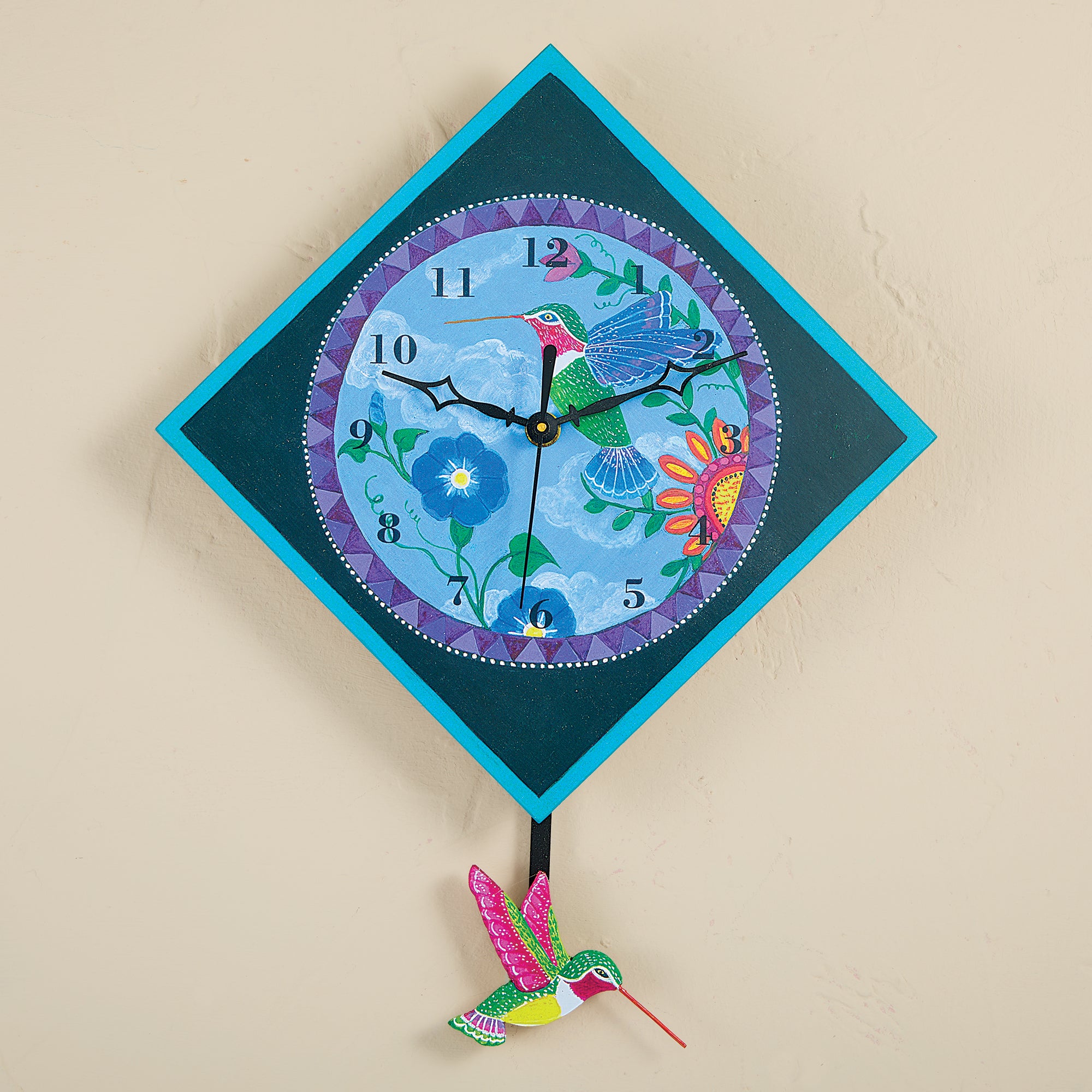 Hummingbird in Flight Wooden Pendulum Clock