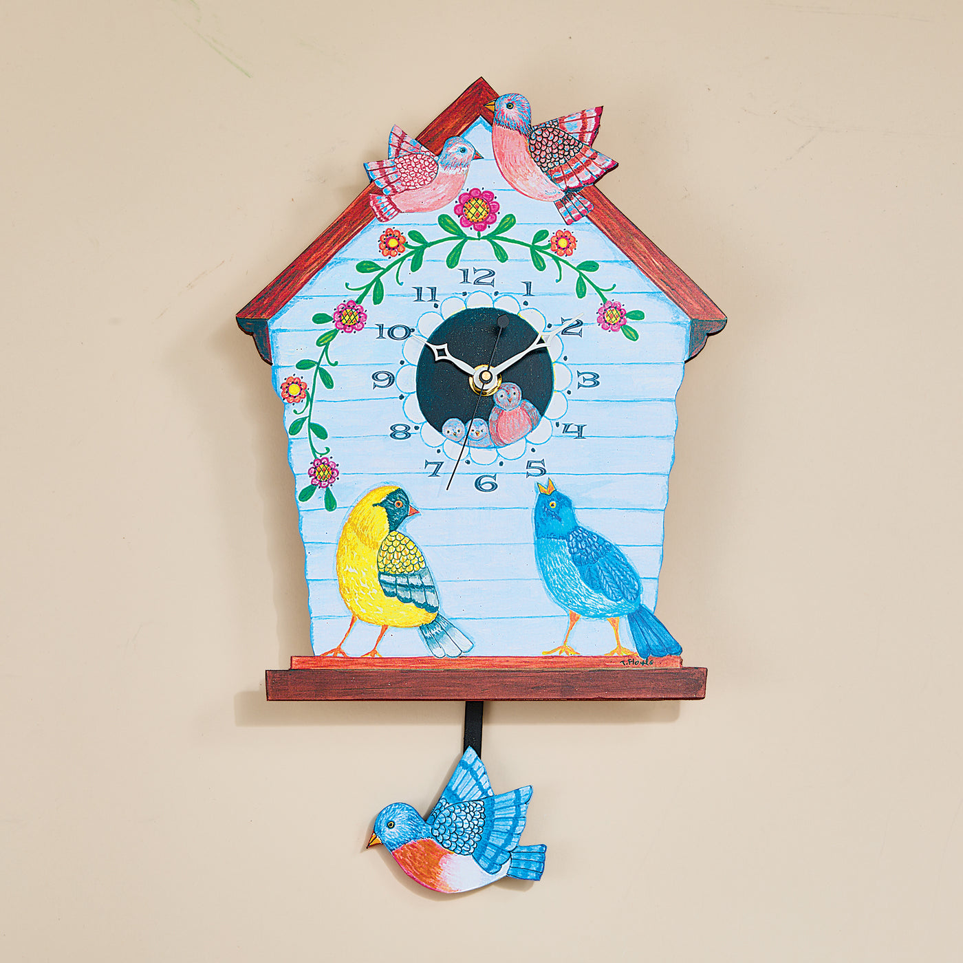 Friendly Flock Wooden Pendulum Clock