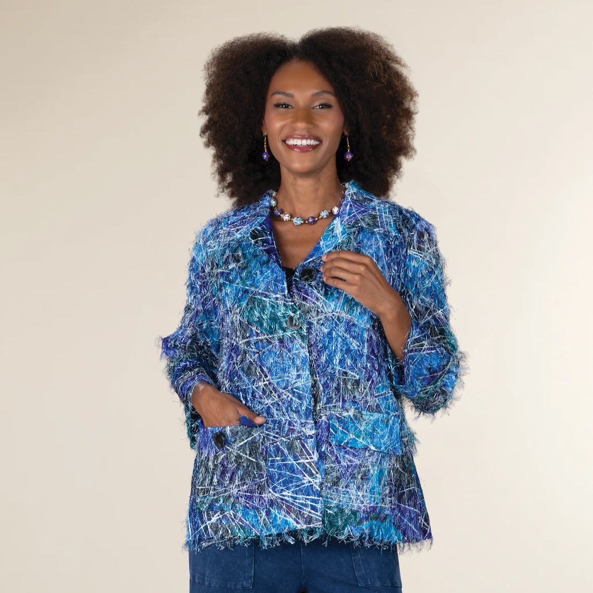 Blue Abstract Eyelash Textured Jacket