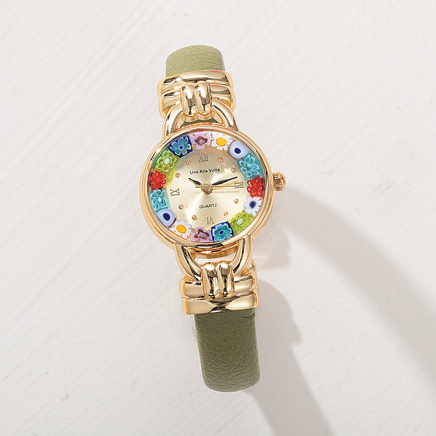 Murano Glass Millefiori Olive Green Cuff Watch