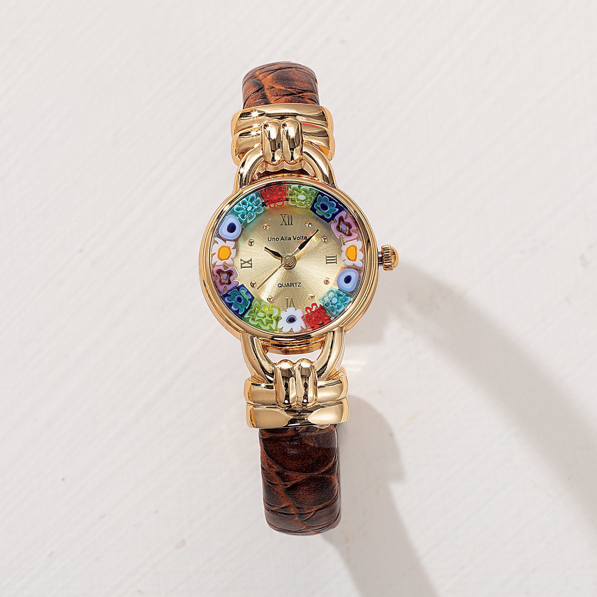 Murano Glass Millefiori Chocolate Croco Cuff Watch