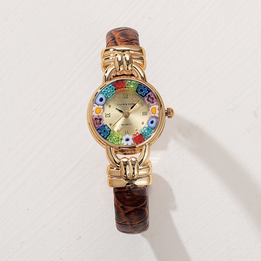 Murano Glass Millefiori Chocolate Croco Cuff Watch