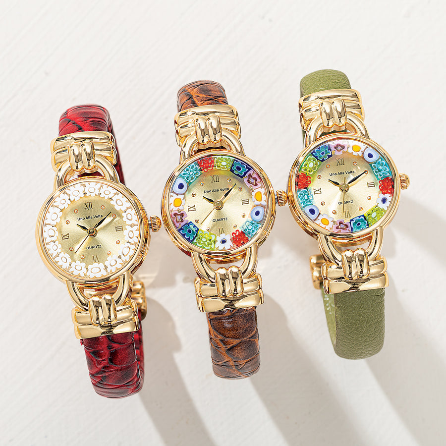 Murano Glass Millefiori Cranberry Croco Cuff Watch