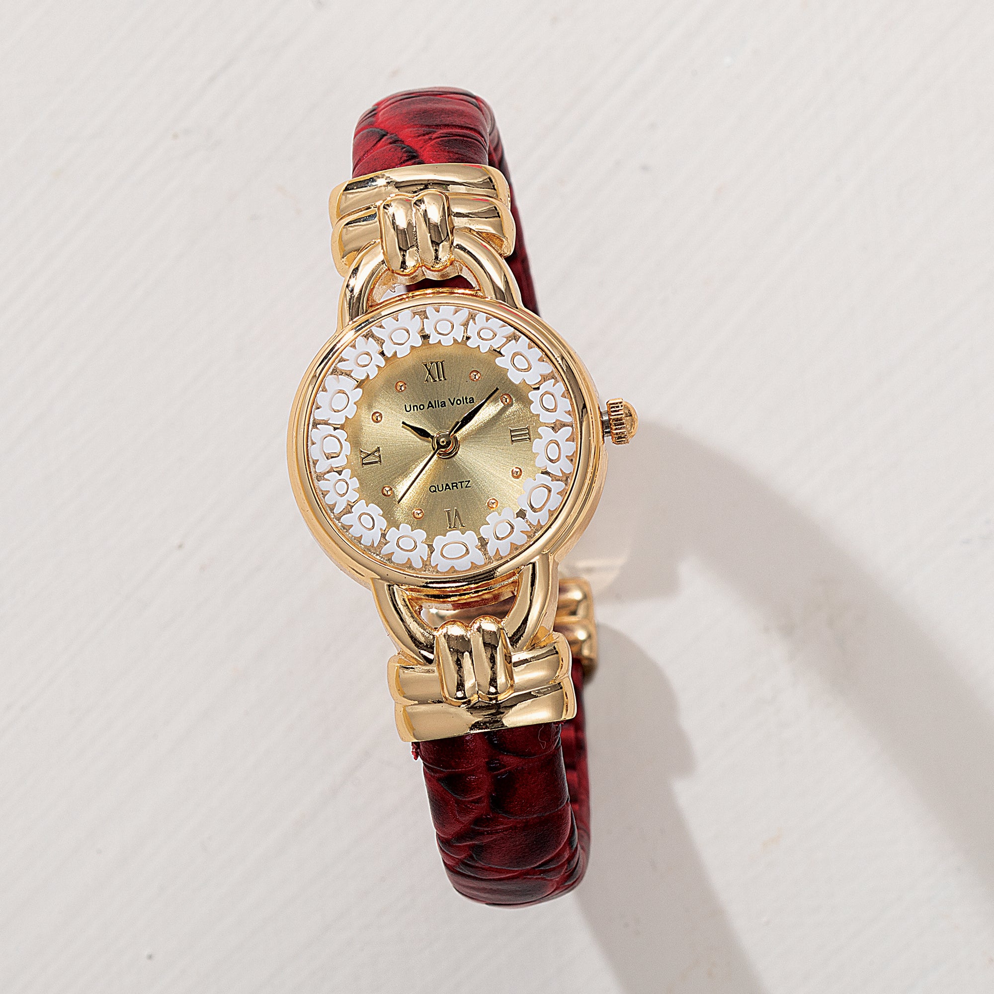 Murano Glass Millefiori Cranberry Croco Cuff Watch