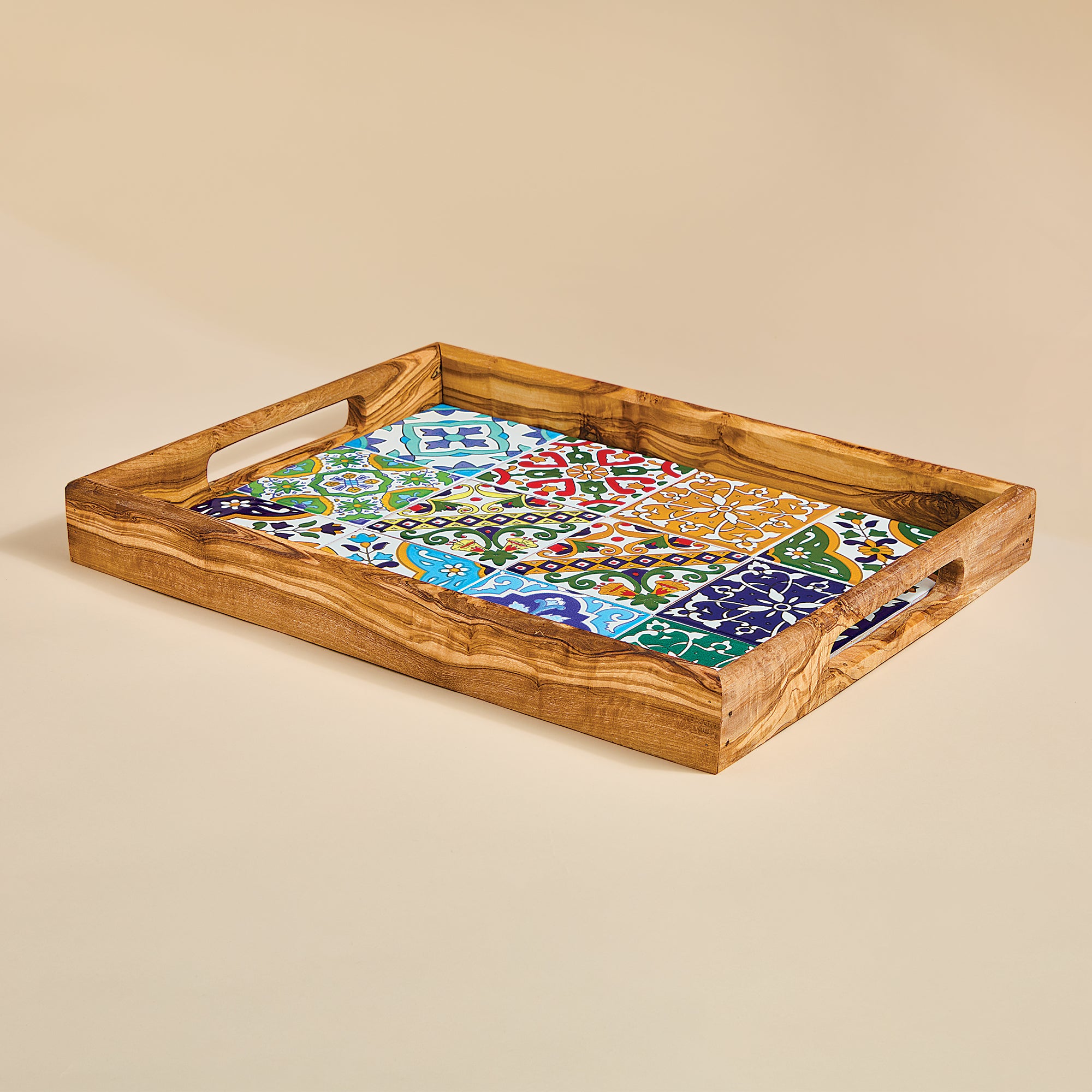 Olive Wood Italian Mosaic Tile Serving Tray (Preorder)