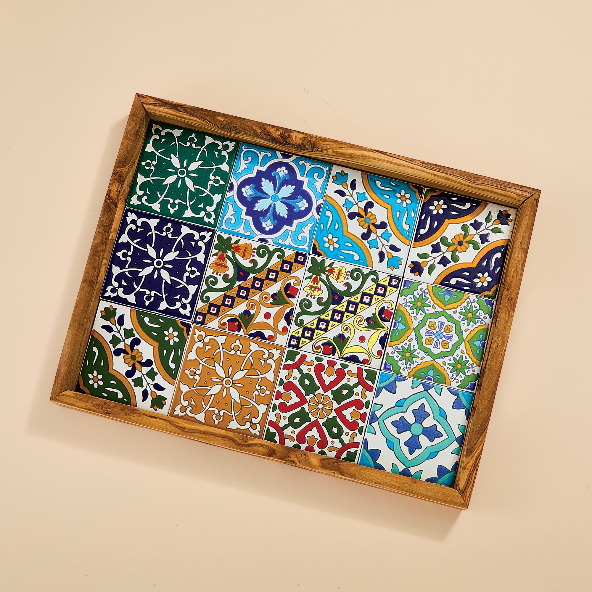 Olive Wood Italian Mosaic Tile Serving Tray (Preorder)