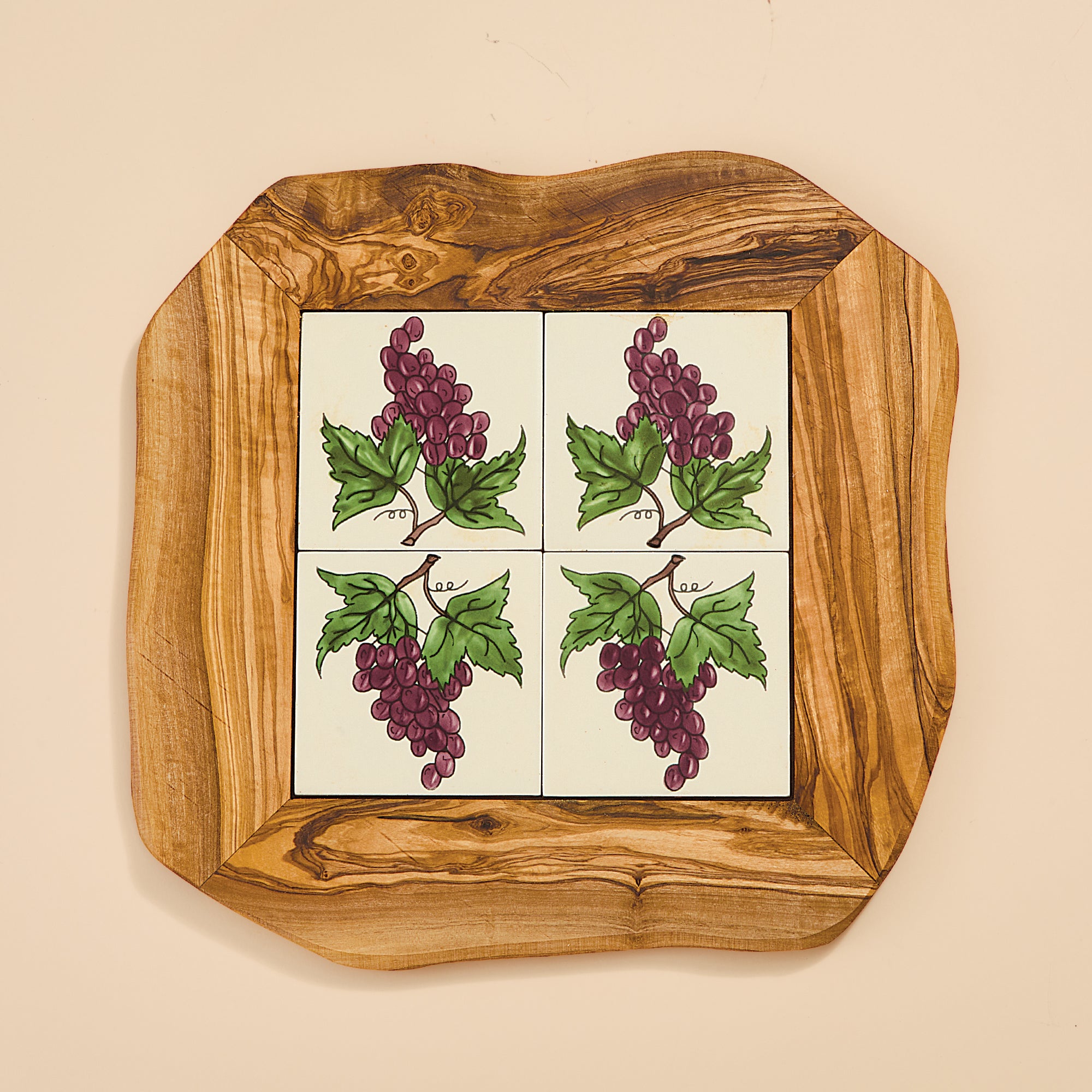 Olive Wood Italian Grapes Tile Trivet (Preorder)