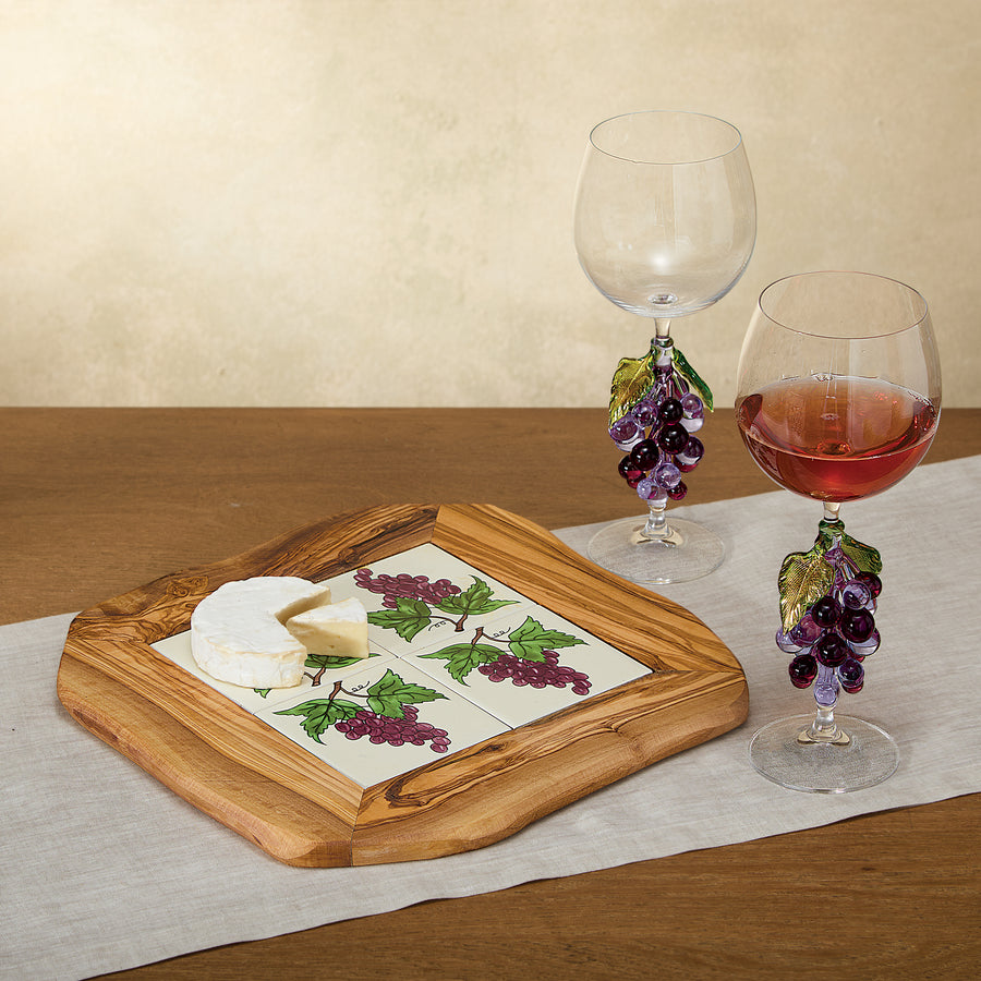 Olive Wood Italian Grapes Tile Trivet (Preorder)