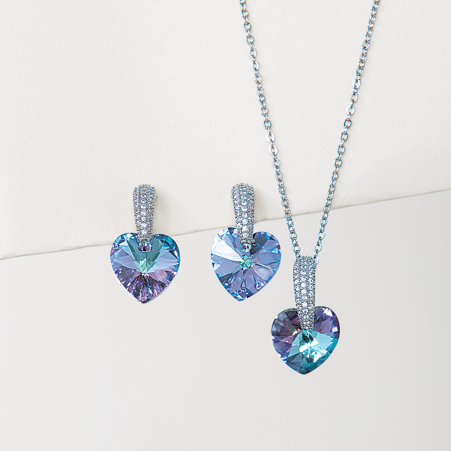 Cherished Crystal Heart Necklace & Earrings Set