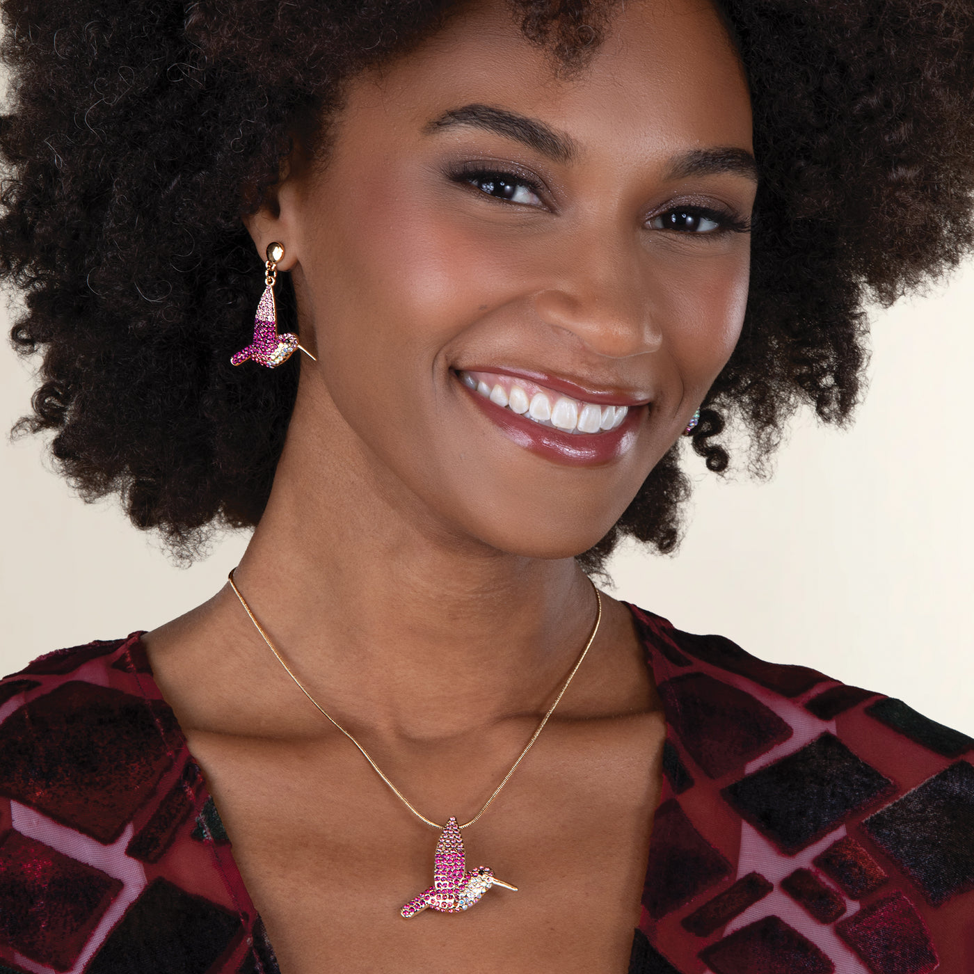 Blush Crystal Hummingbird Pin-Pendant Necklace