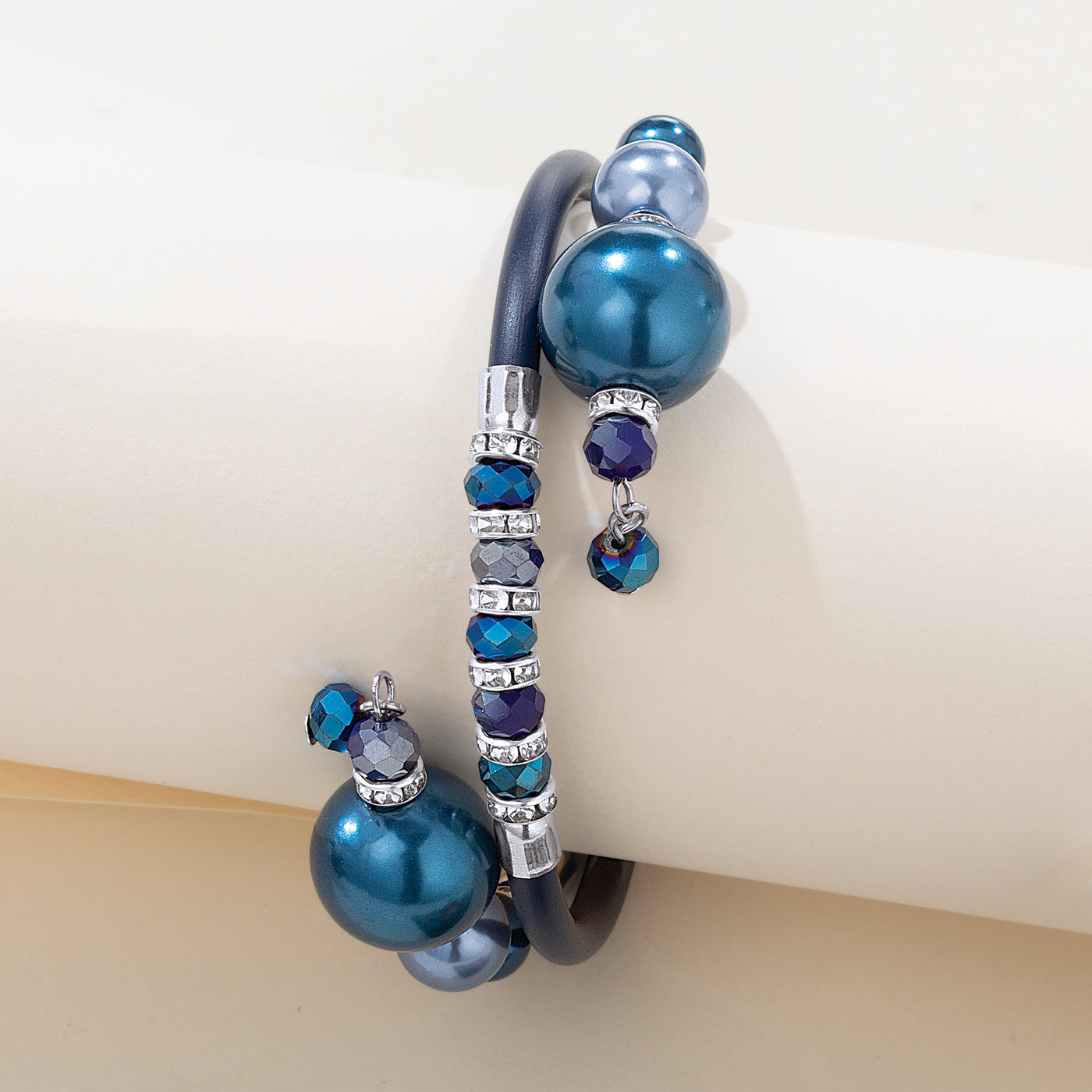 Glittering Navy Glass Pearl Bracelet