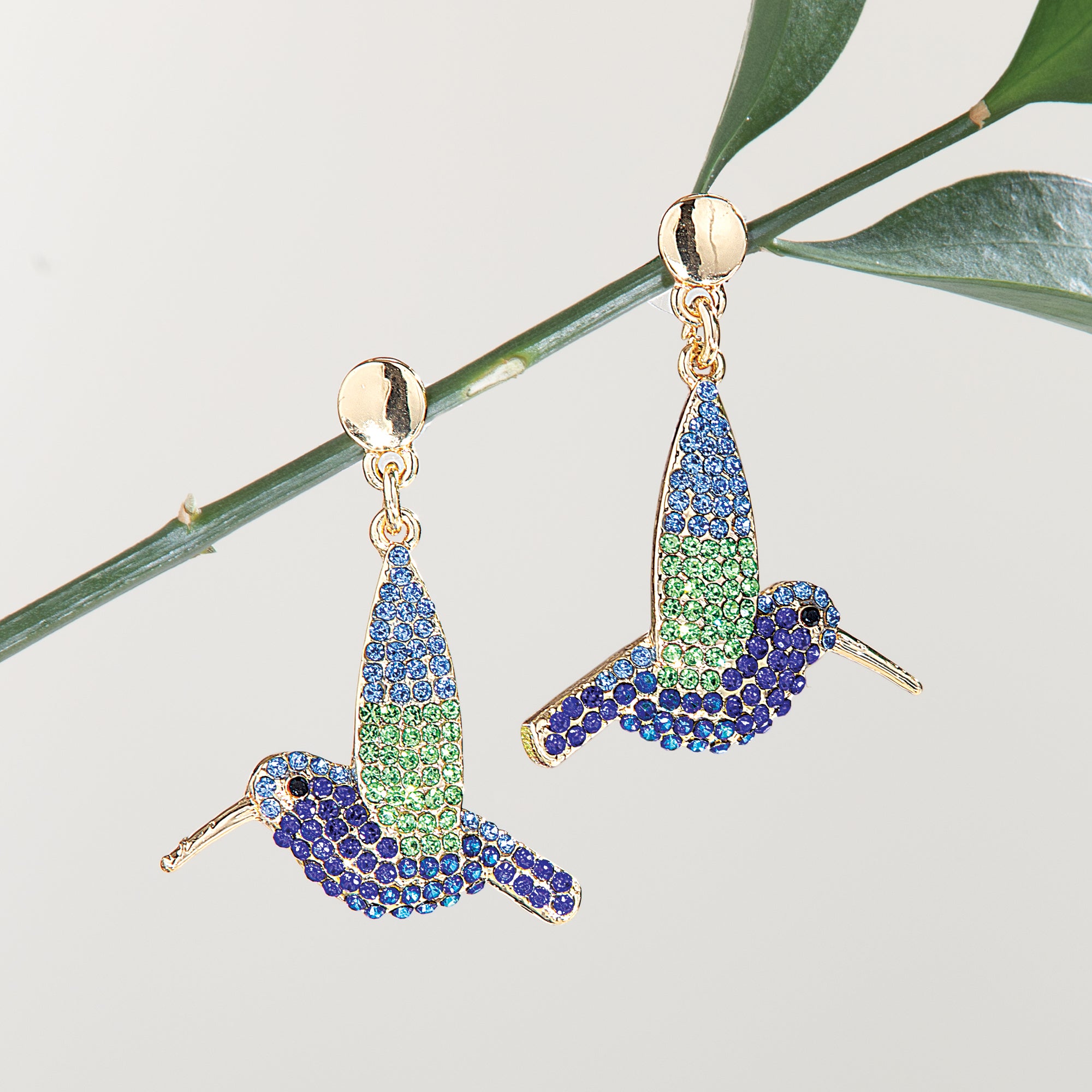 Blue & Green Crystal Hummingbird Necklace & Earrings Set (Preorder)