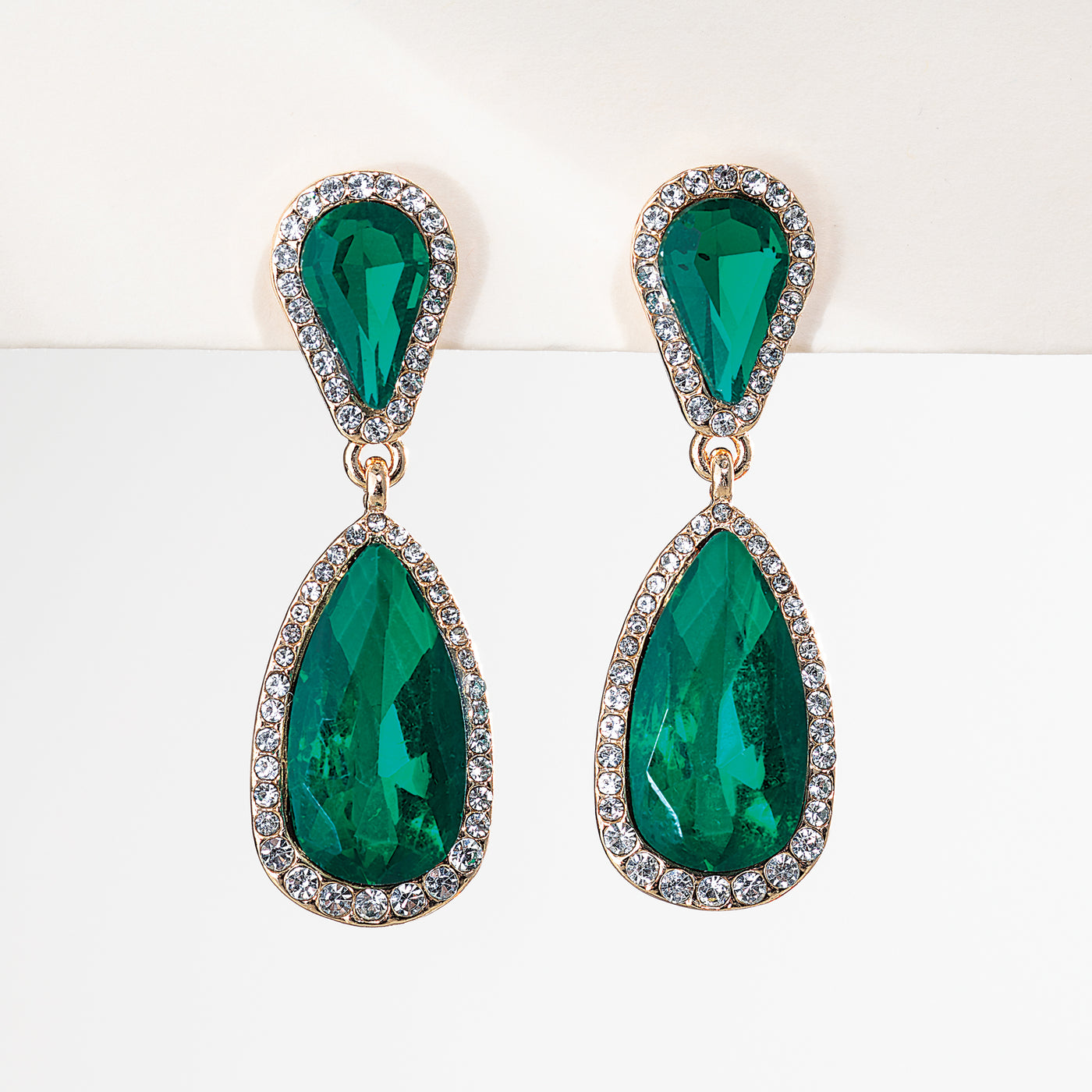 Green Crystal Teardrop Earrings (Preorder)